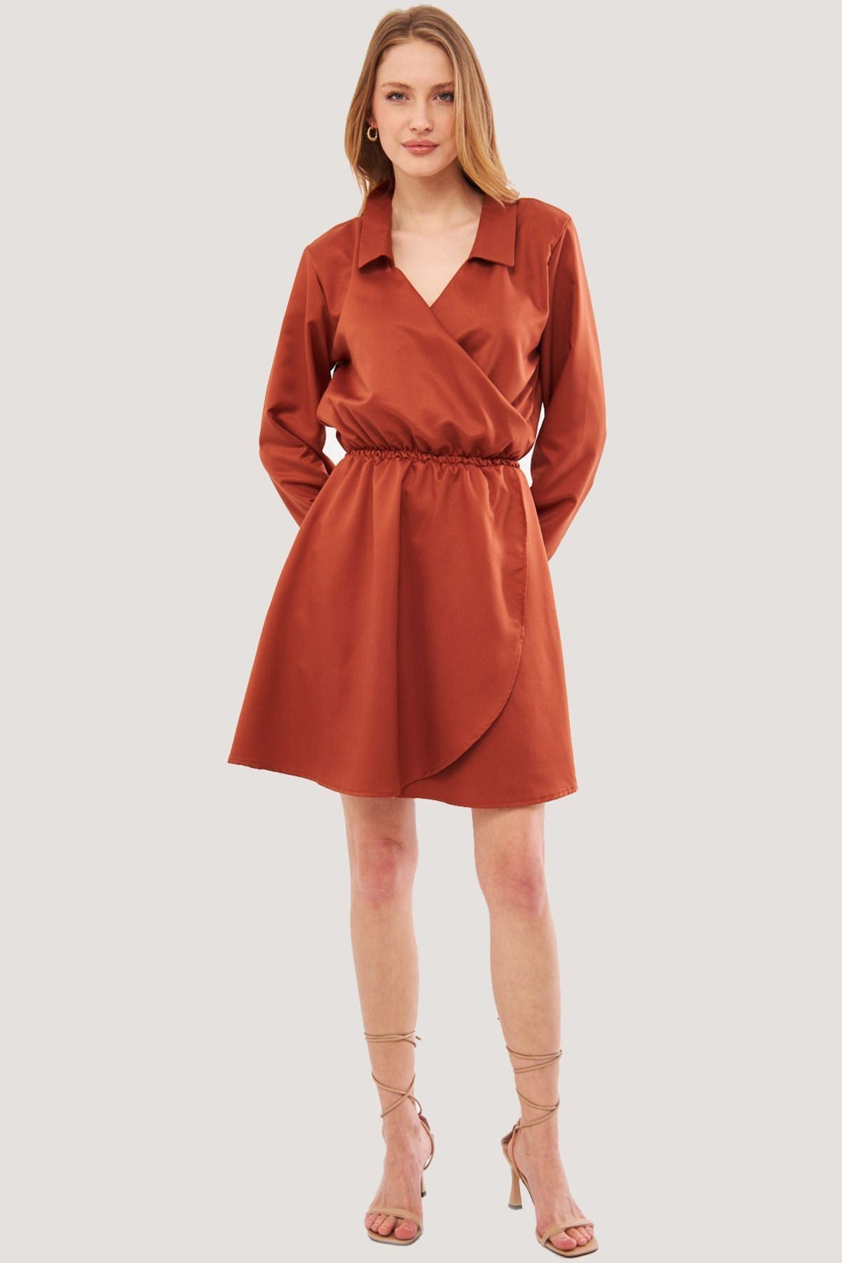 Female Tile Cruve collar arm and waist tire shirt collar antelop dress ARM-24Y001013