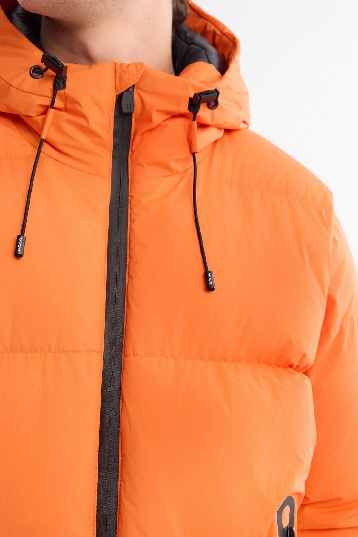 Men's Orange Hooded Water Protector Windproof Inflatable Coat B006046
