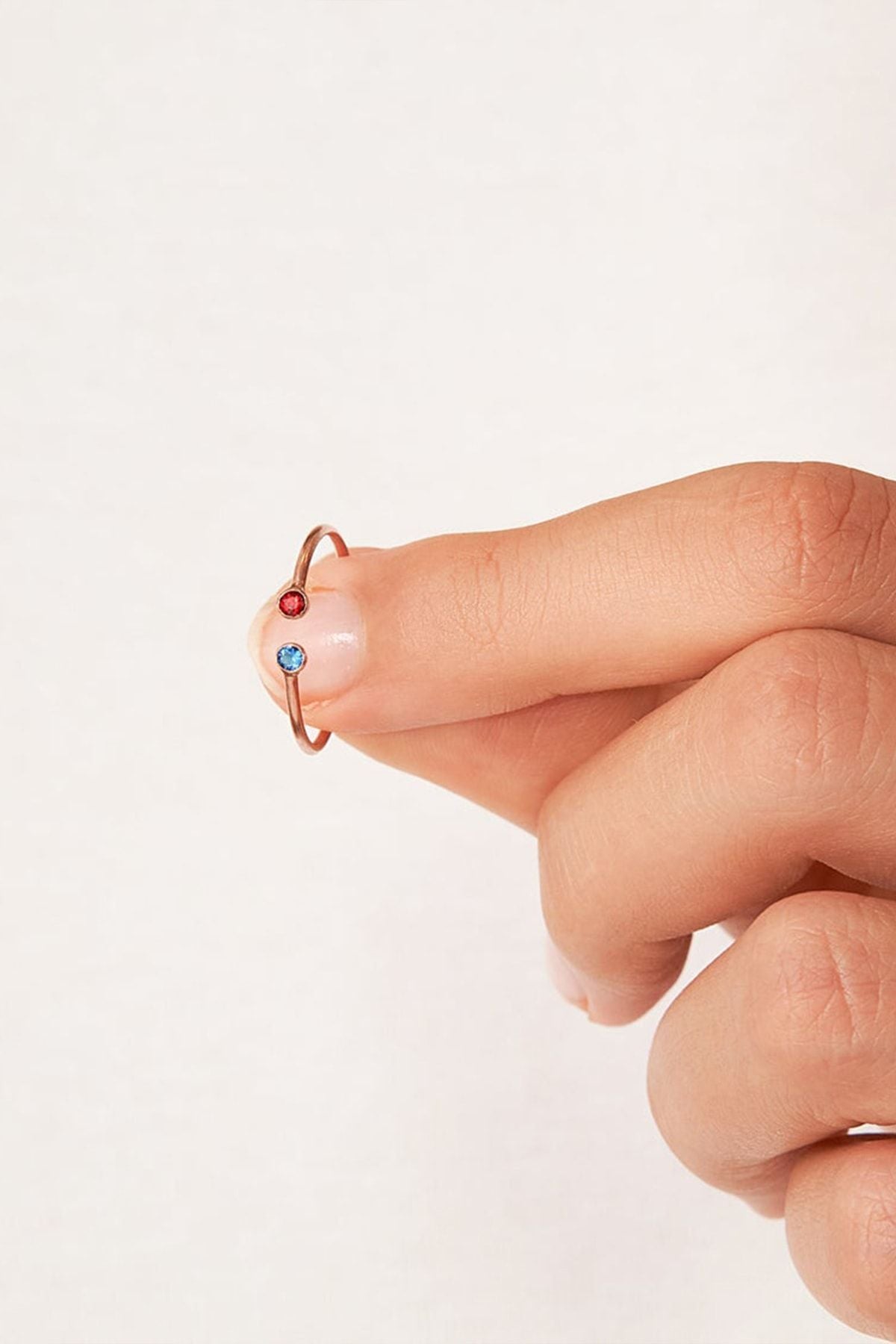 Iki Renk Taşlı Minimal 14 K Rose Altın Kaplama Ayarlanabilir Kadın Yüzük