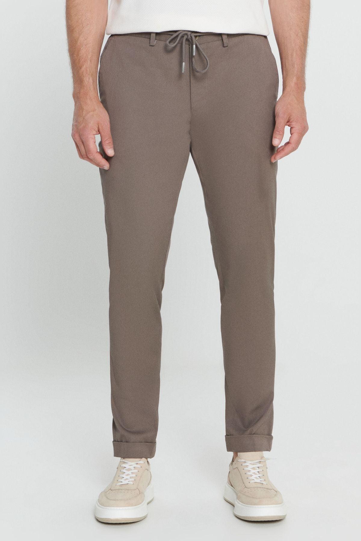Men's brown comfort fit comfortable cutting side pocket patterned waist waist pants