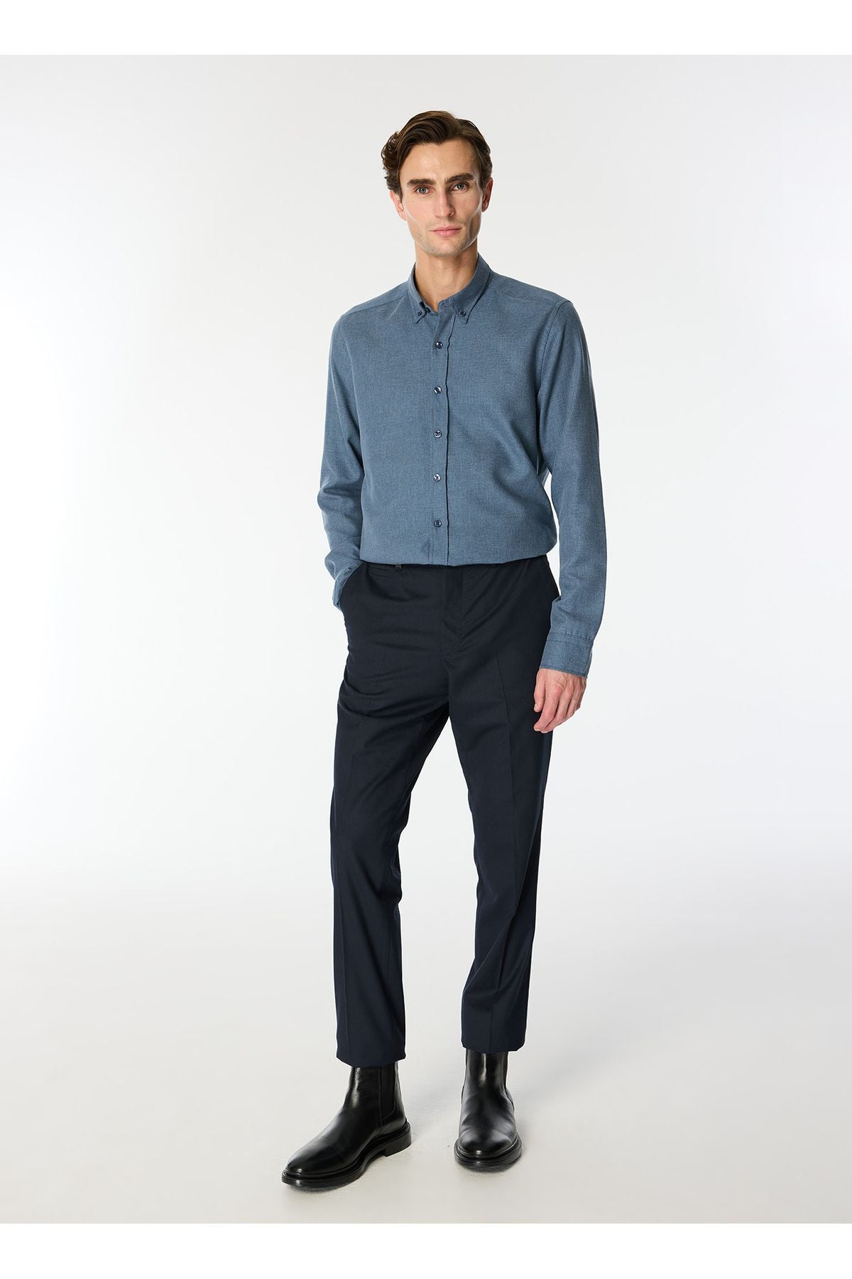 Altınyyıldız Classics Slim Fit button with collar navy blue men's shirt ACE202510303_GÖMLEK PAR DY