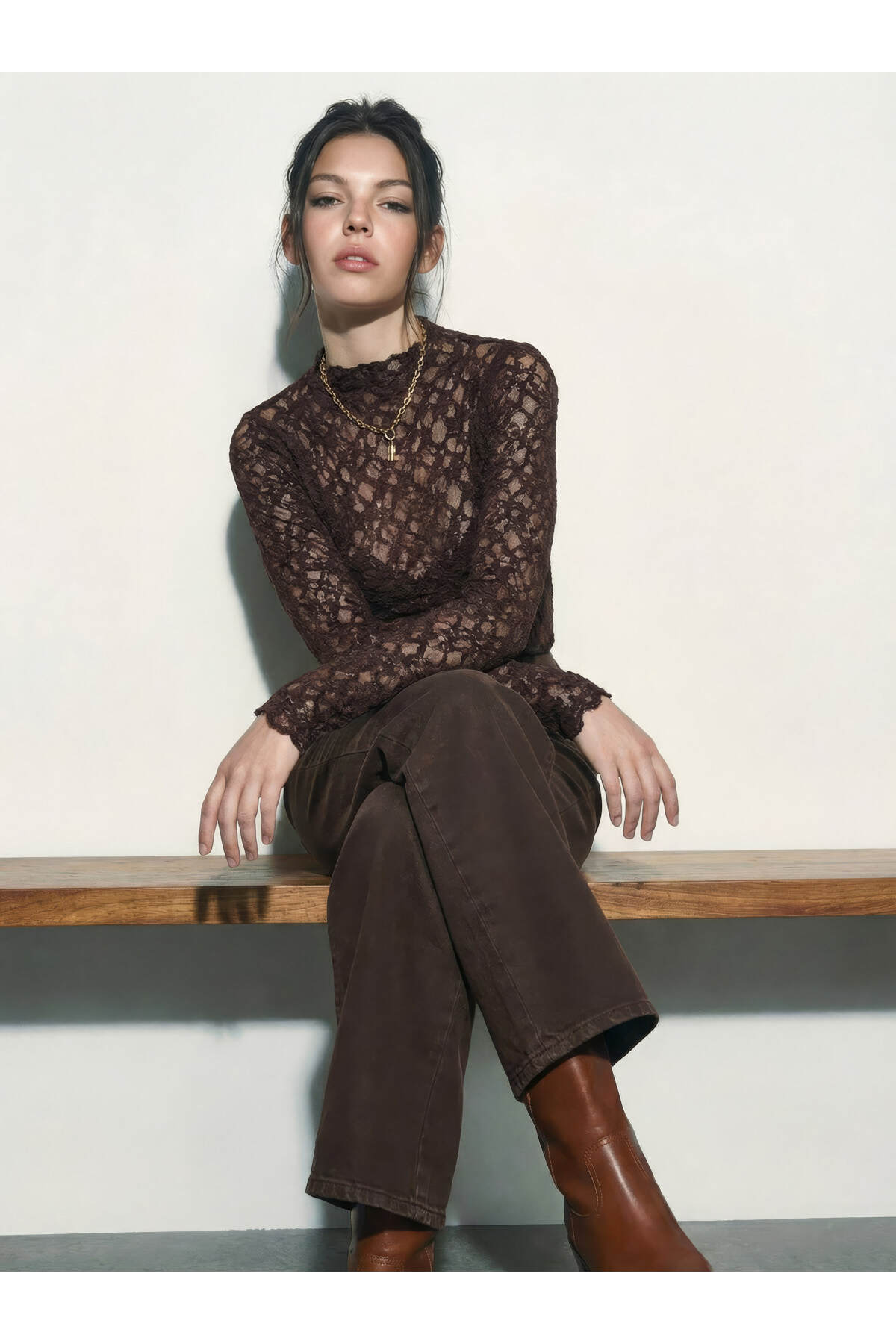 Women's Transparent Lace Long Sleeve Half Turtleneck Blouse 60283932