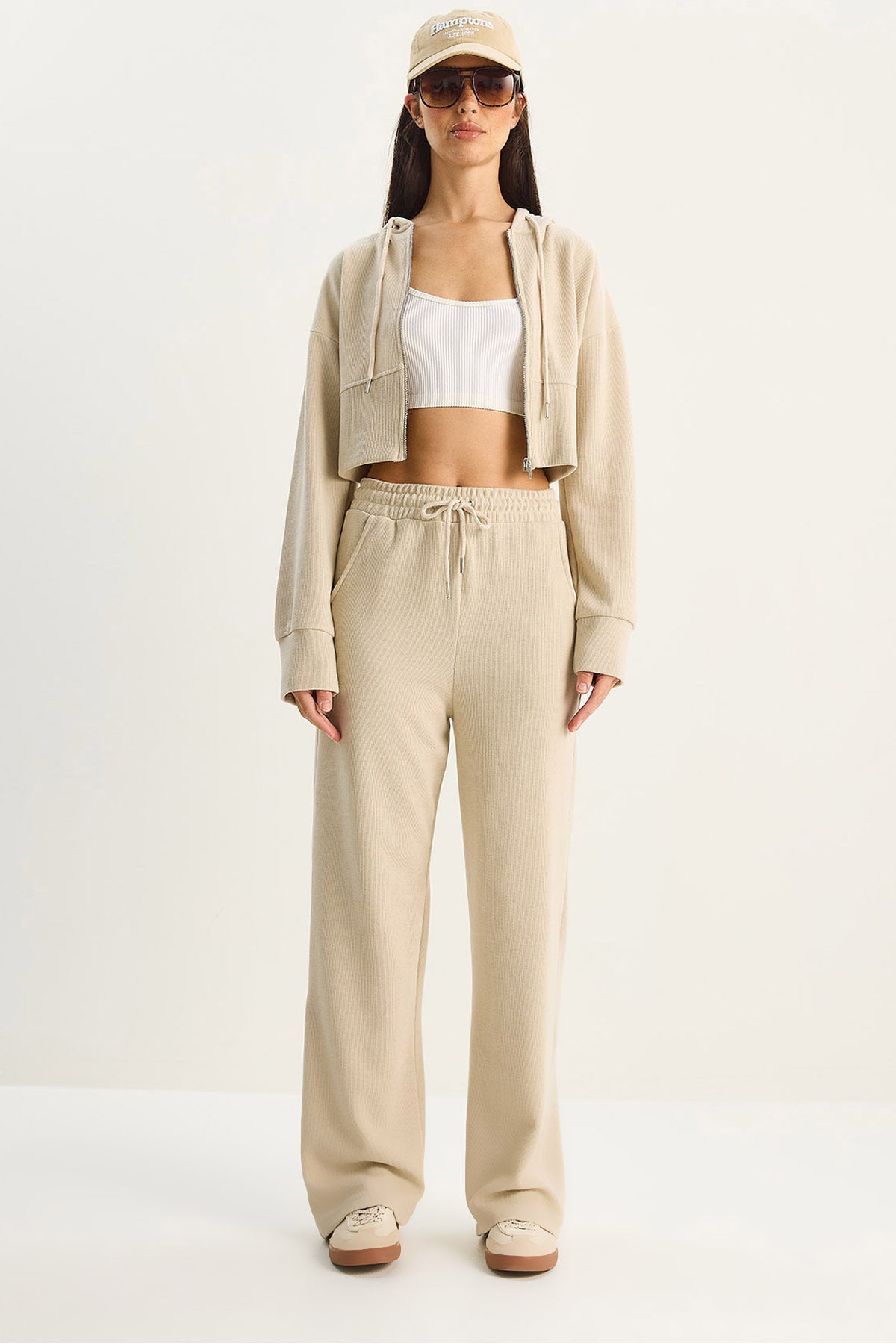 Women's Corduroy Knitted Fabric Comfortable Fit Hooded Zippered Bottom-Top Set 2030 60284064