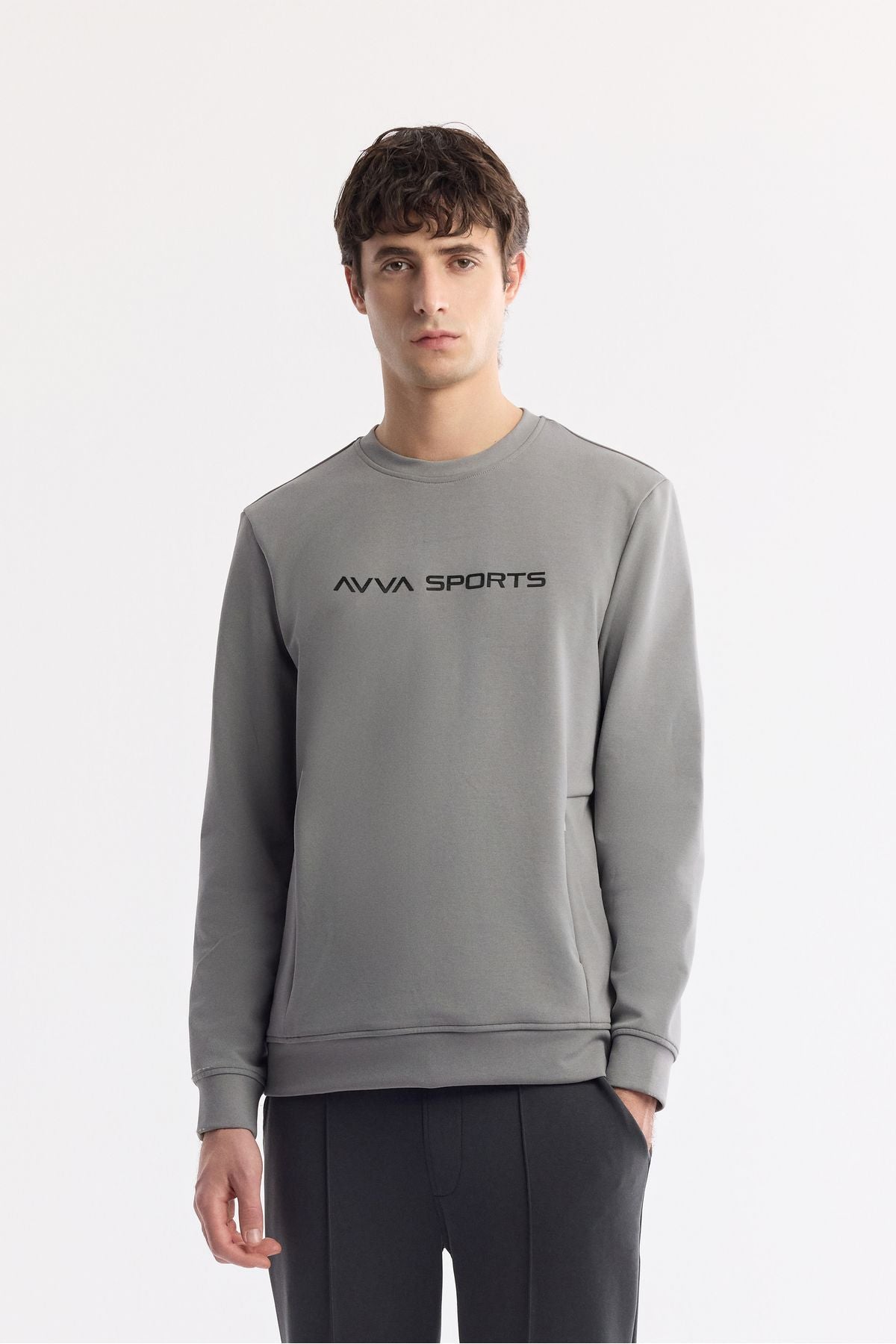 Men's Gray Bicycle Collar Injection Printed Hidden Zippered Interlok Sweatshirt A51y1208