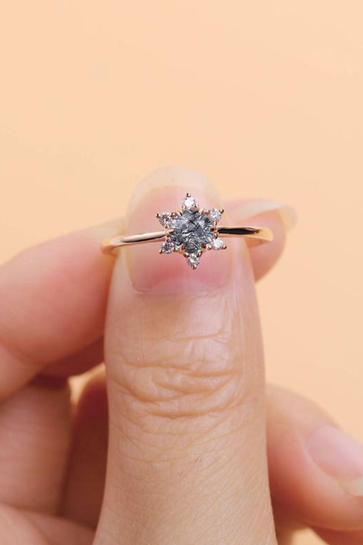 Single Stone with Flower Motif 14k Rose Gold Coating Women Ring