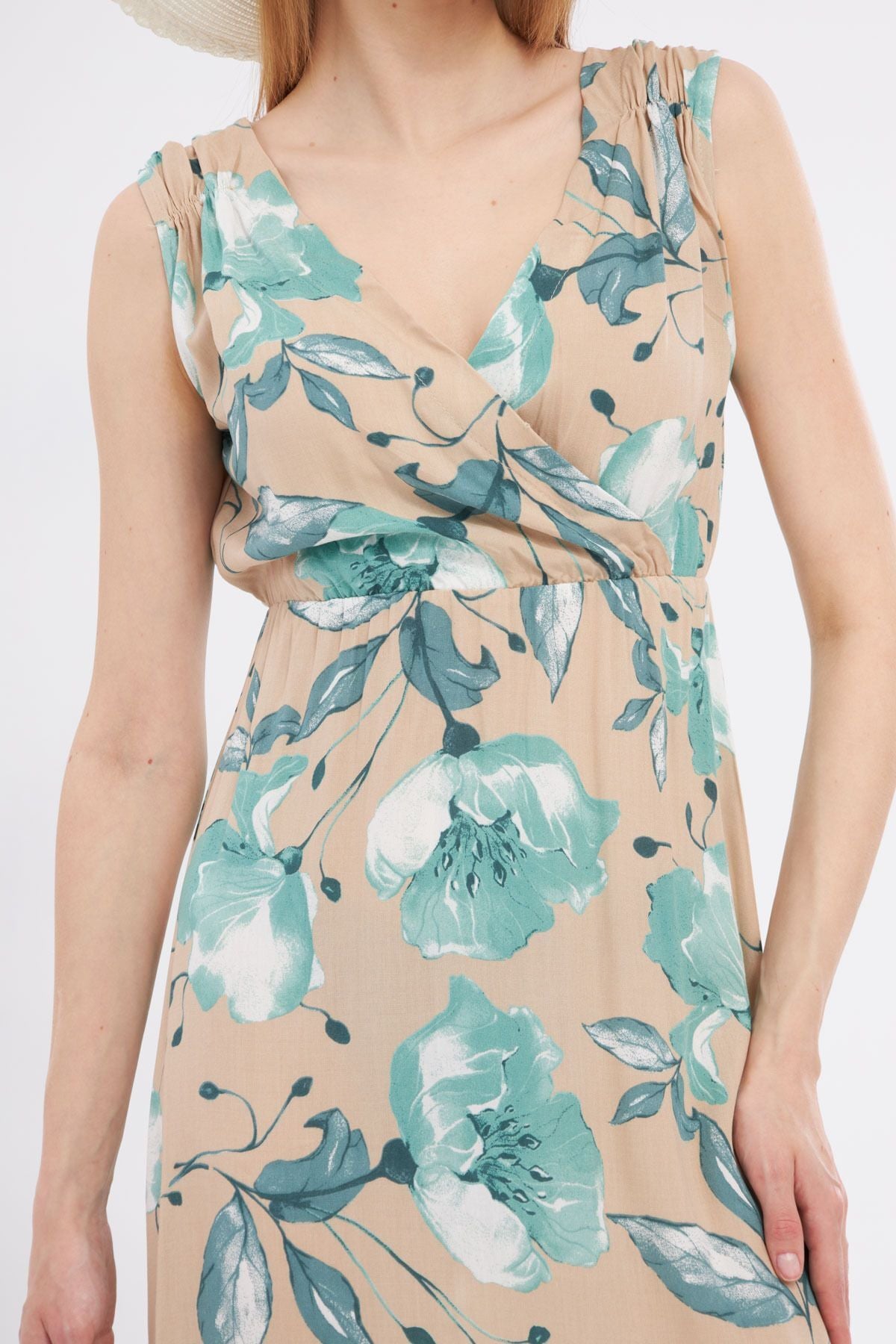 Female Beige Patterned Waist and Shooter Cruve Cruve Midi Boy Dress ARM-24Y001052