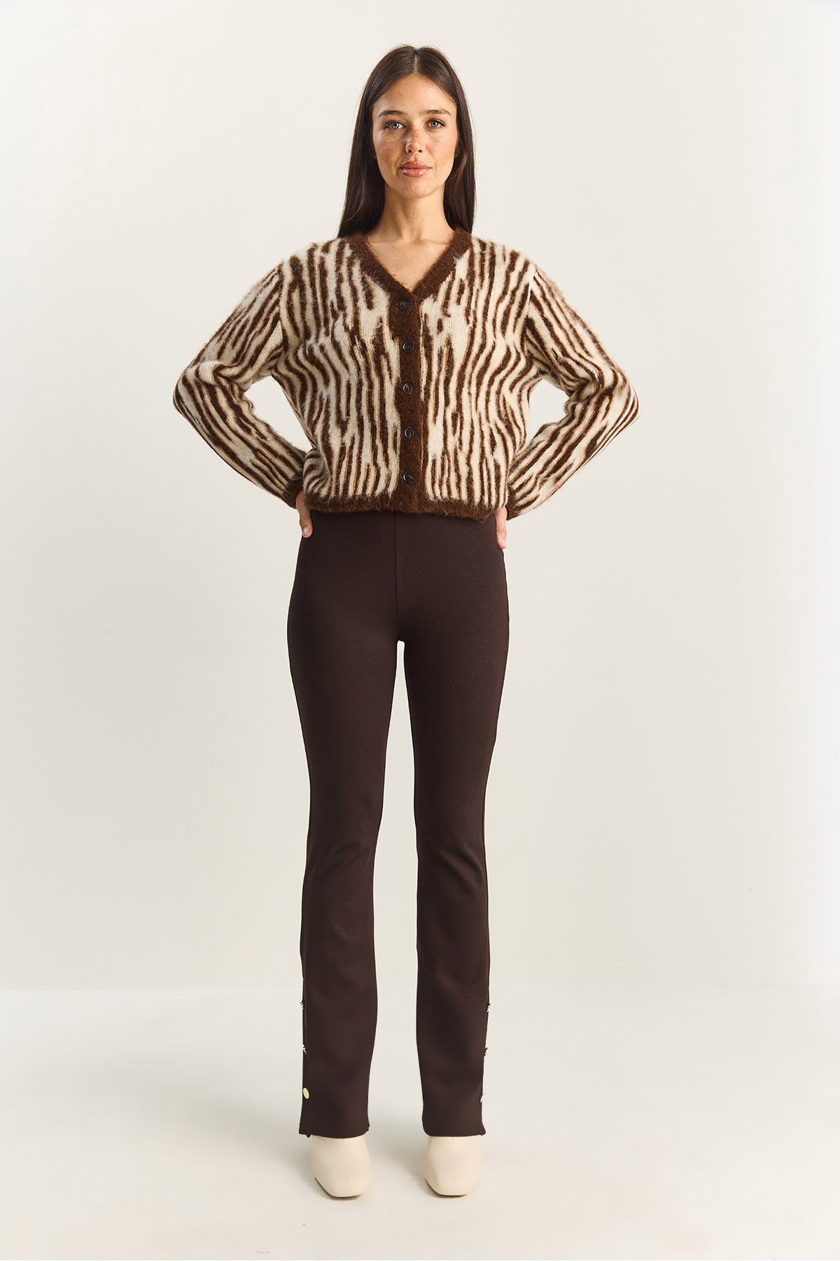 Women's Button Detailed Flare Leg Tights ÖT251157 60283882