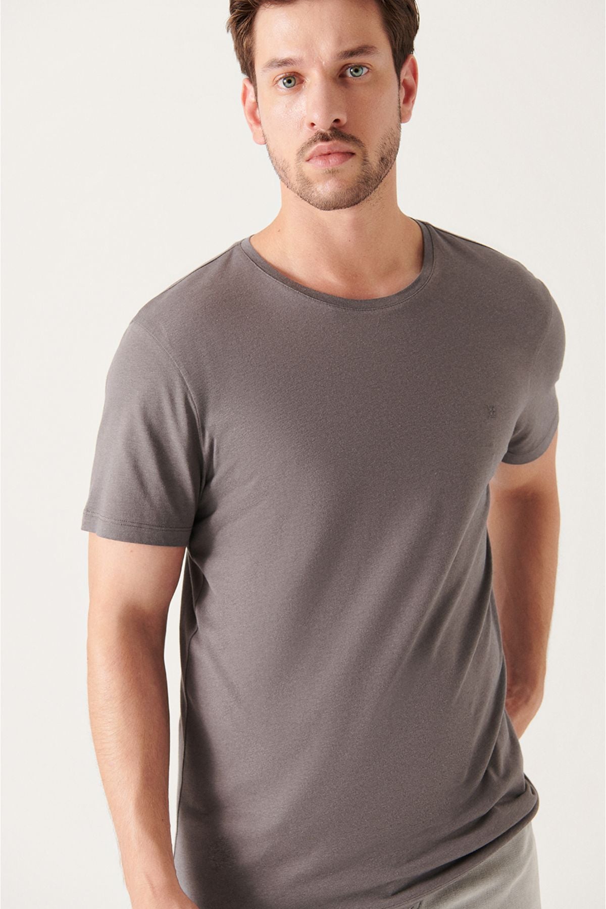 Men's anthracit ultrasoft bicycle collar flat modal t-shirt B001171