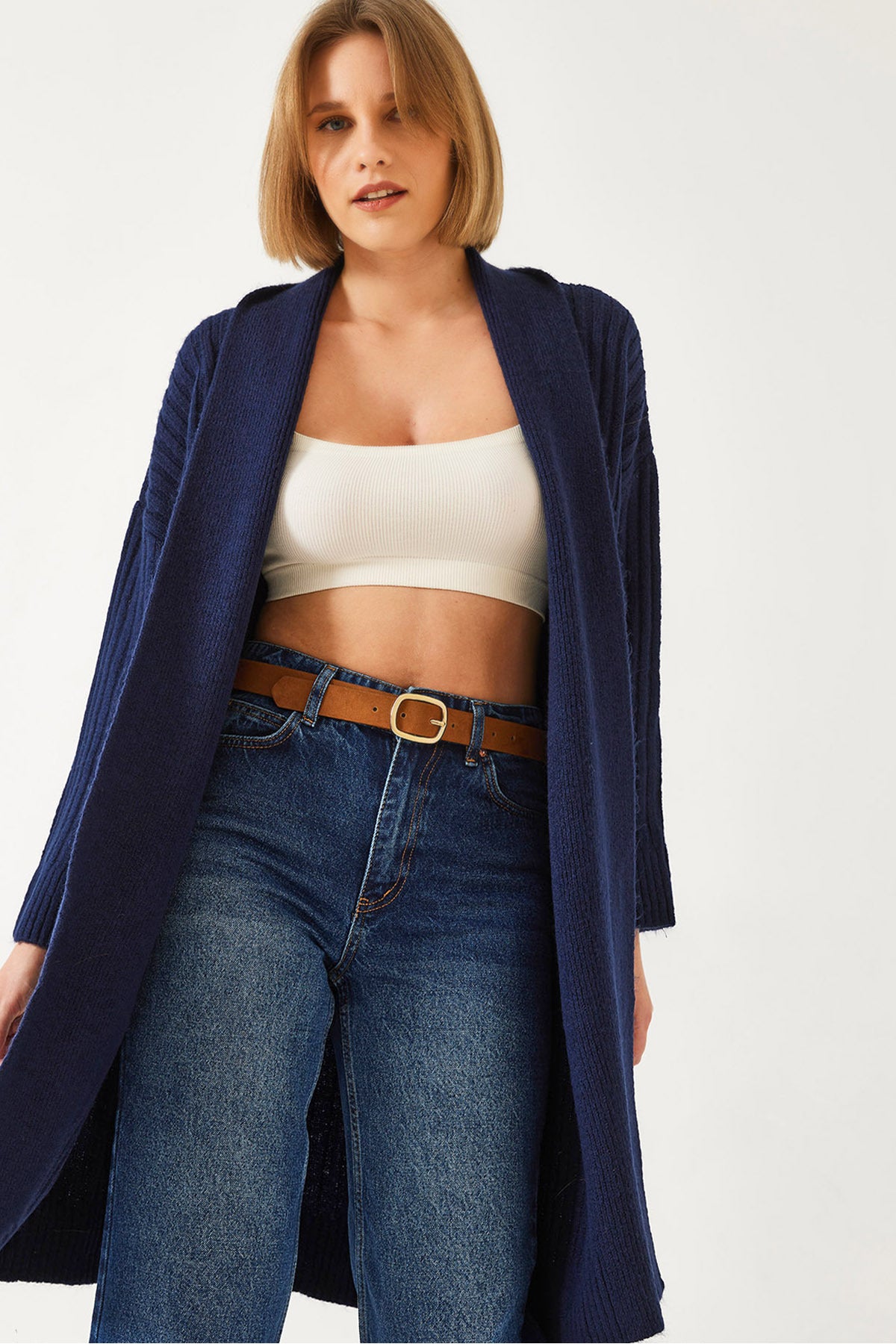 Women's Wide Cut Ribbed Knitwear Cardigan 20234919