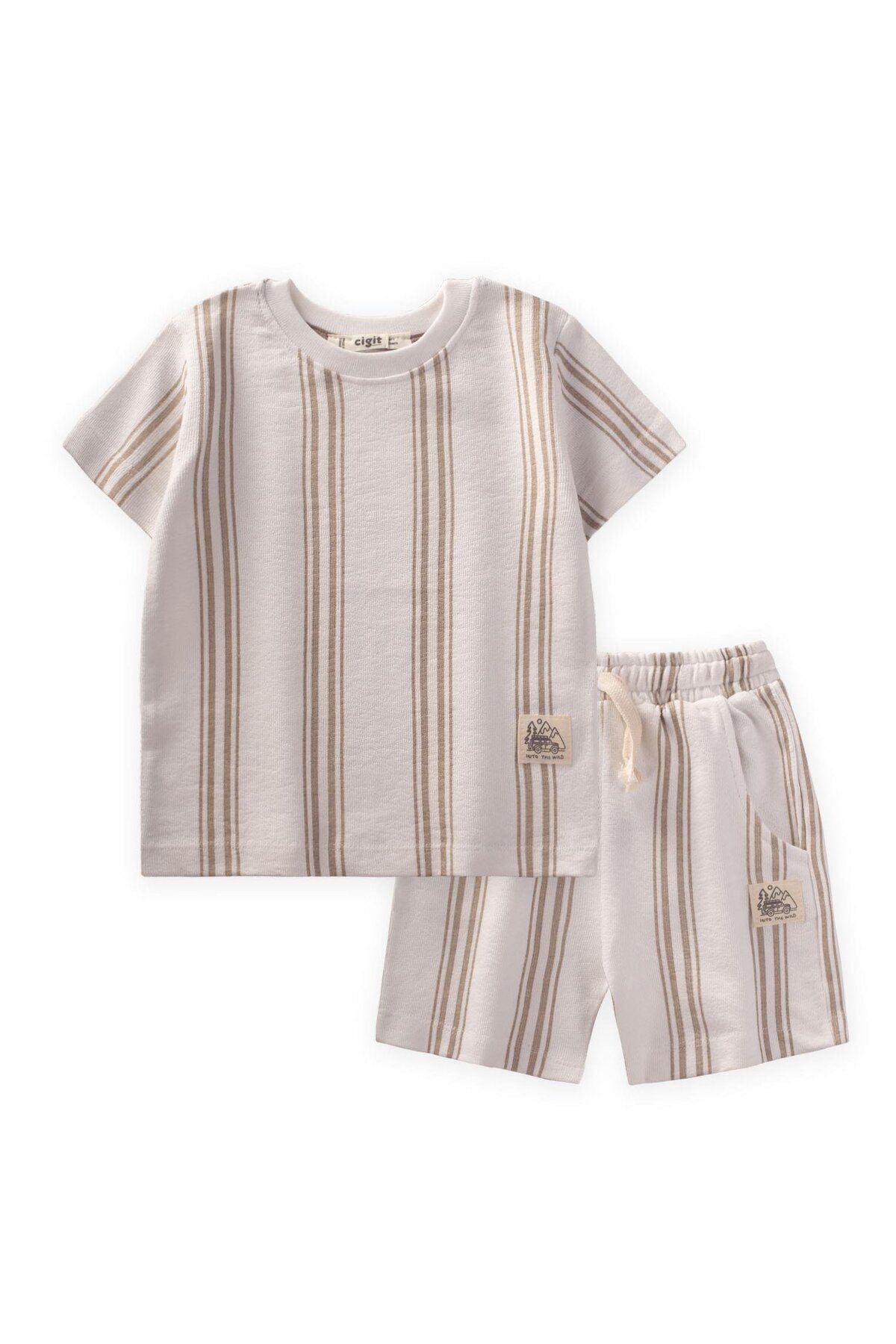 Label detailed striped shorts team 2-7 years old coffee striped