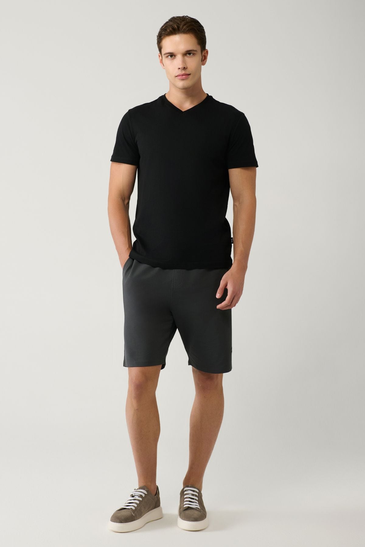 Men's anthracite hand pocket knitted cotton 2 IP daily shorts E003602