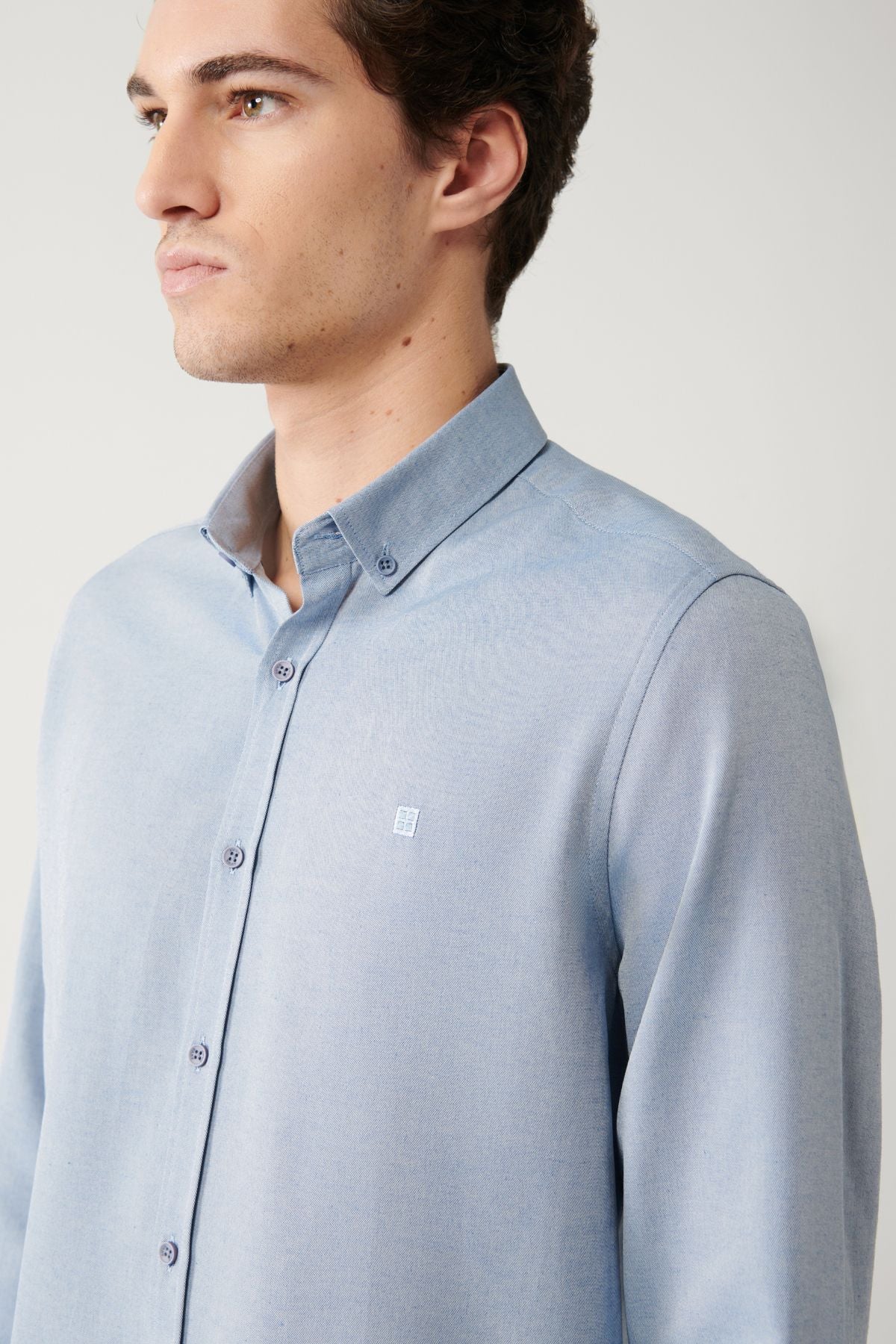 Men's dark blue button collar easy to ironing cotton oxford shirt E002000