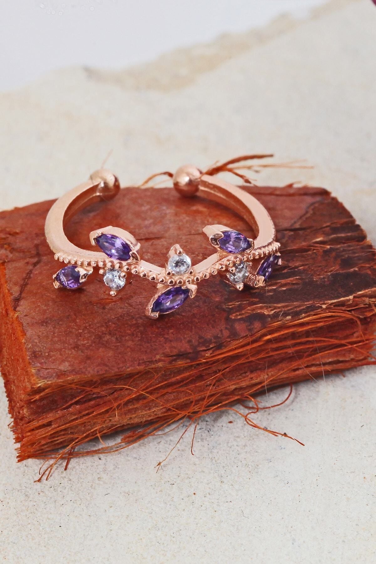 Stone ivy Purple Stone 14 K Rose Gold Plated Adjustable Women Ring
