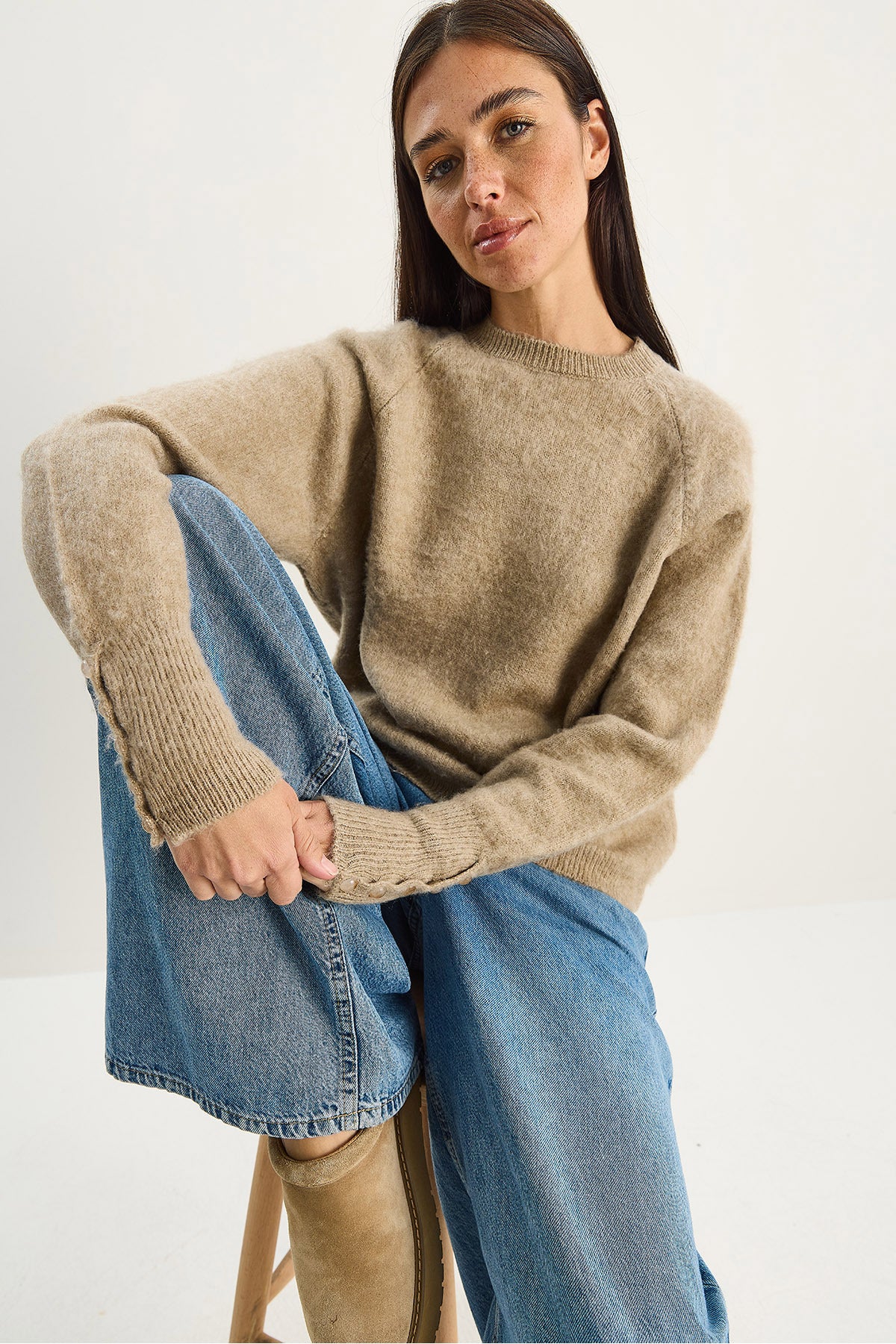 Women's Basic Knitwear Sweater with Button Sleeves TK251107 60283668