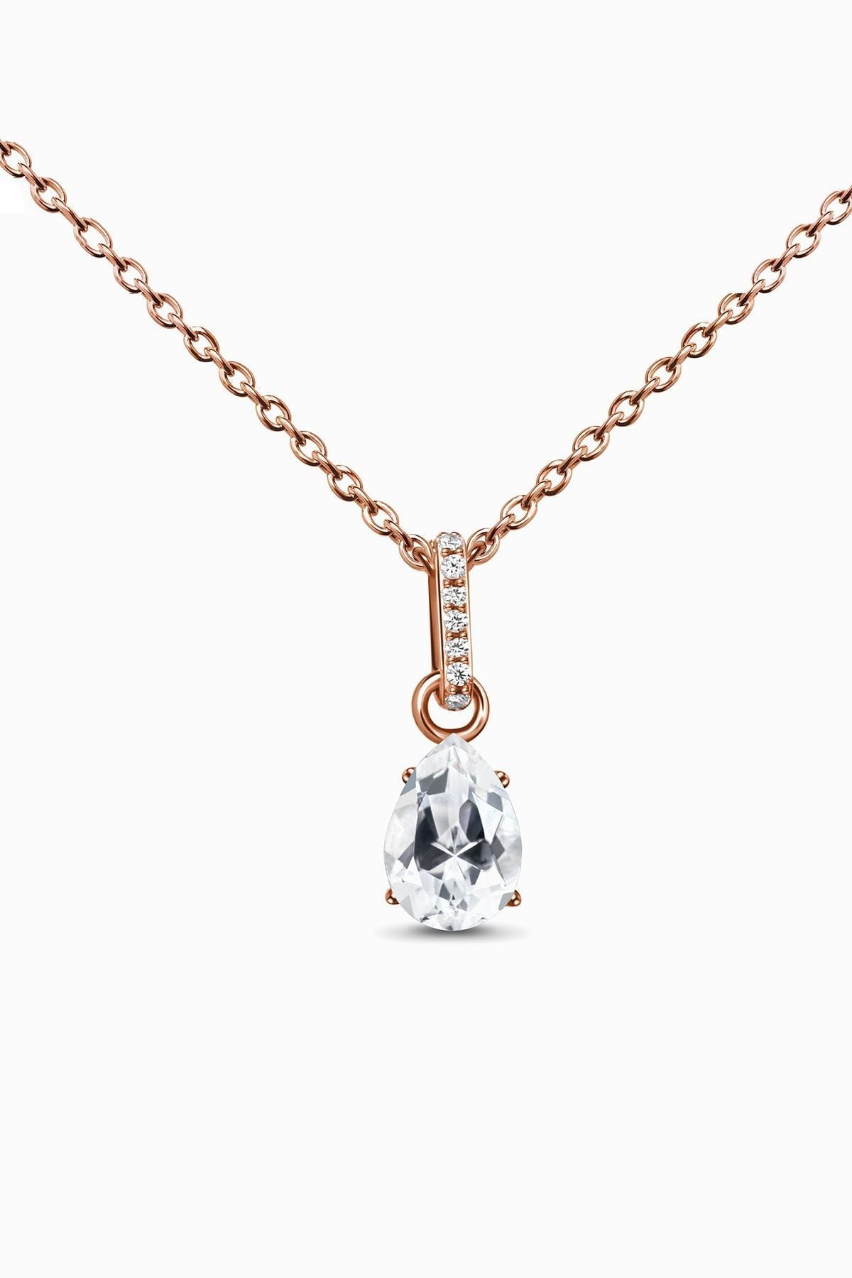 White Mystical Topaz Stone 14 K Rose Gold Plated Women Necklace