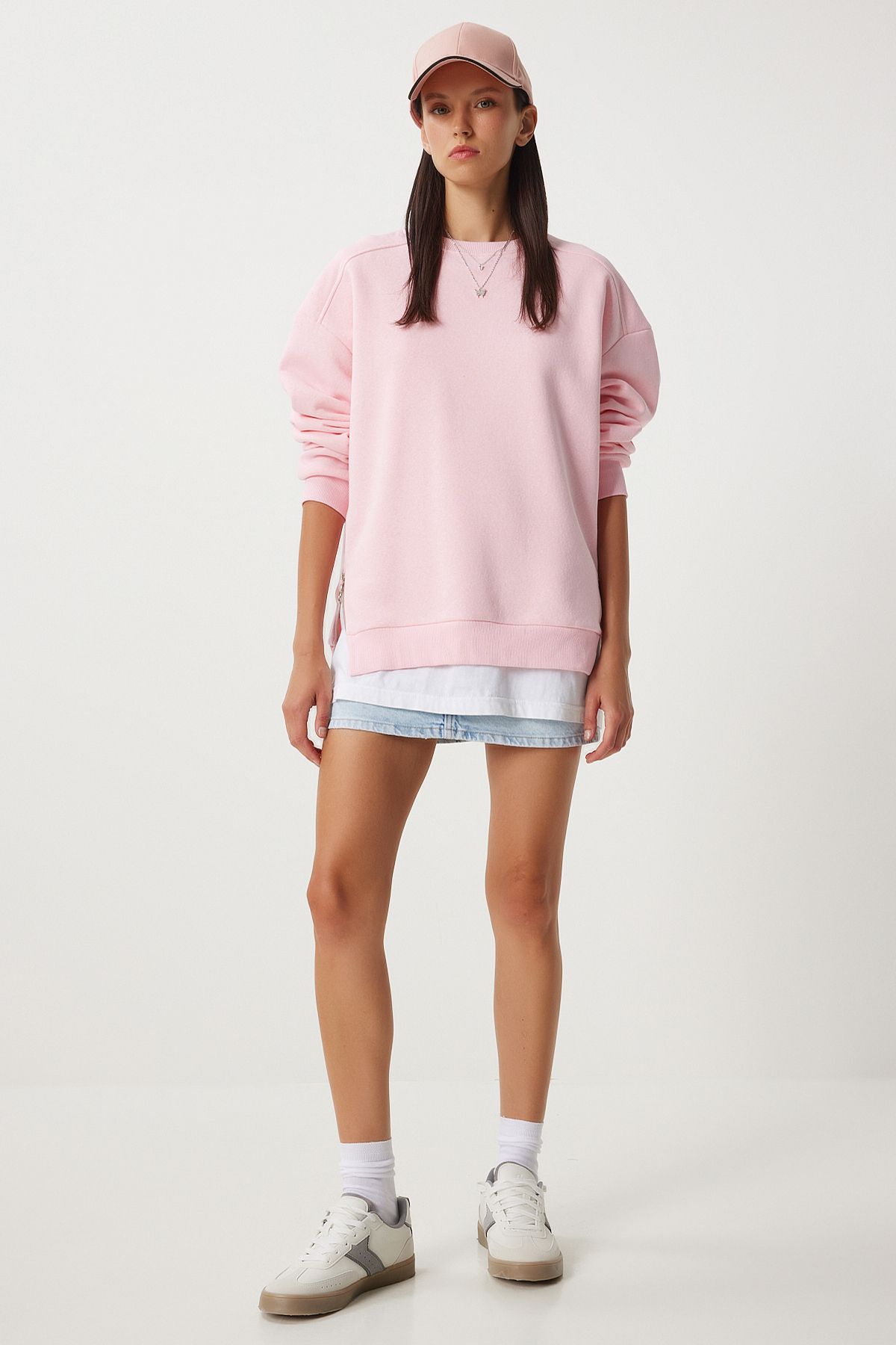 Woman Pink Zipper Detailed Reddon Knitting Sweatshirt UB00148
