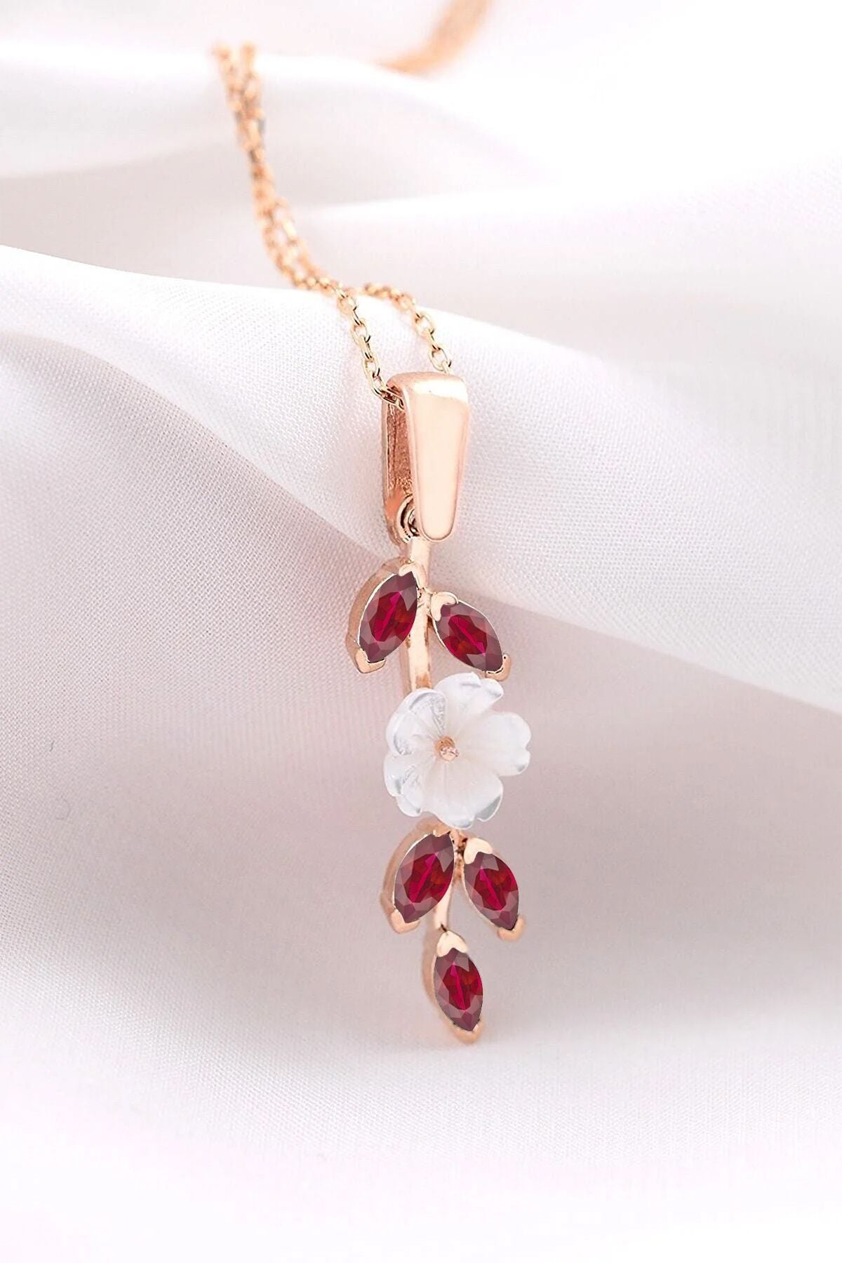 Magnolia Fuchsia Stone Long Model 14 K Rose Gold Plated Women Necklace