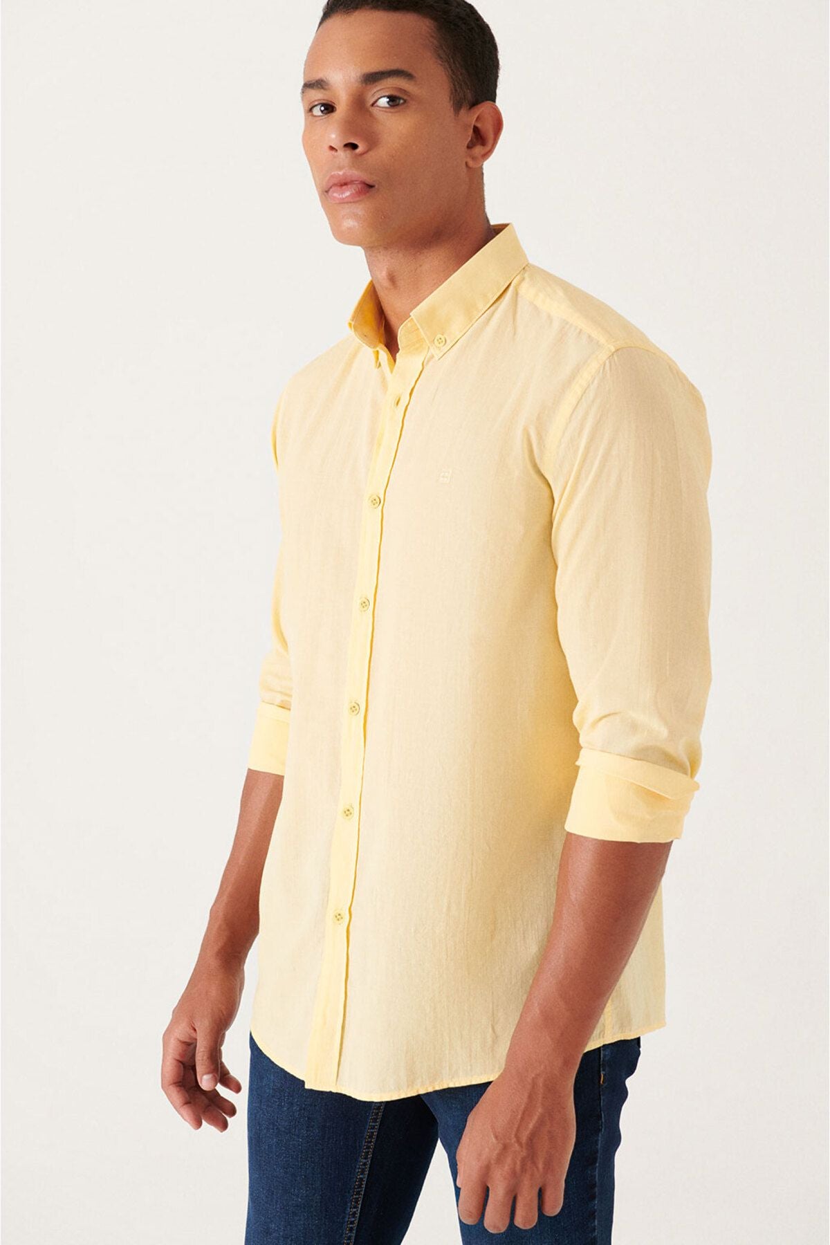 Men's Yellow 100 %Cotton Flinter Soft key buttoned collar shirt E002206