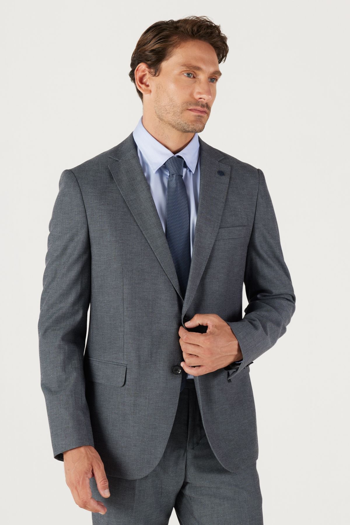Men's anthracite slim fit narrow cut Mono collar Amest Classic Suit