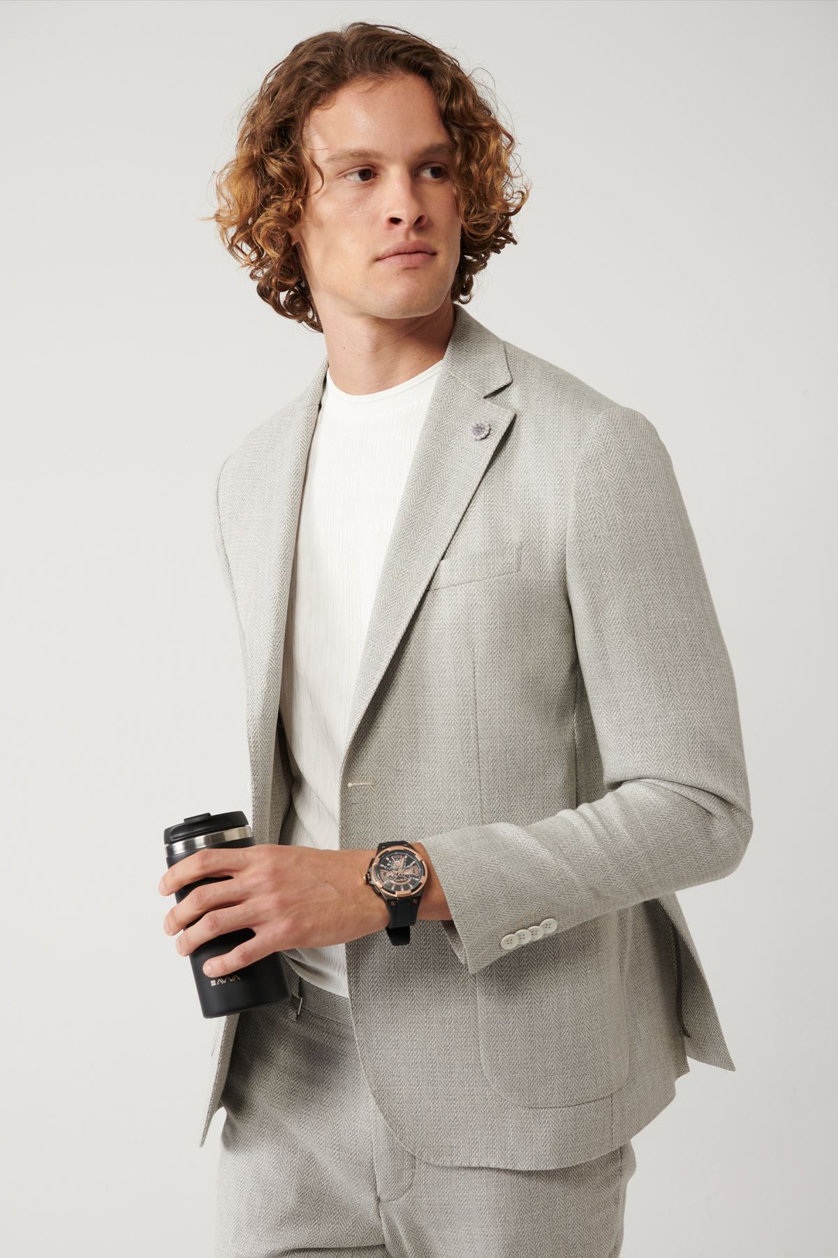 Men's gray lining without linen mixed lightweight jacket A41y4029