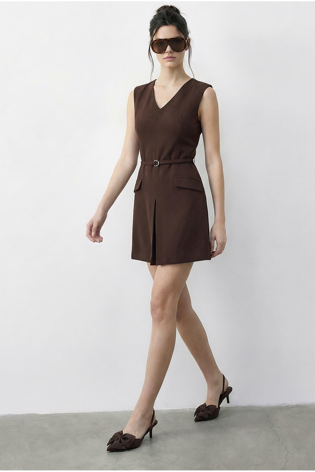 Women's V-Neck Belt Detailed Mini Dress 20151 60283991