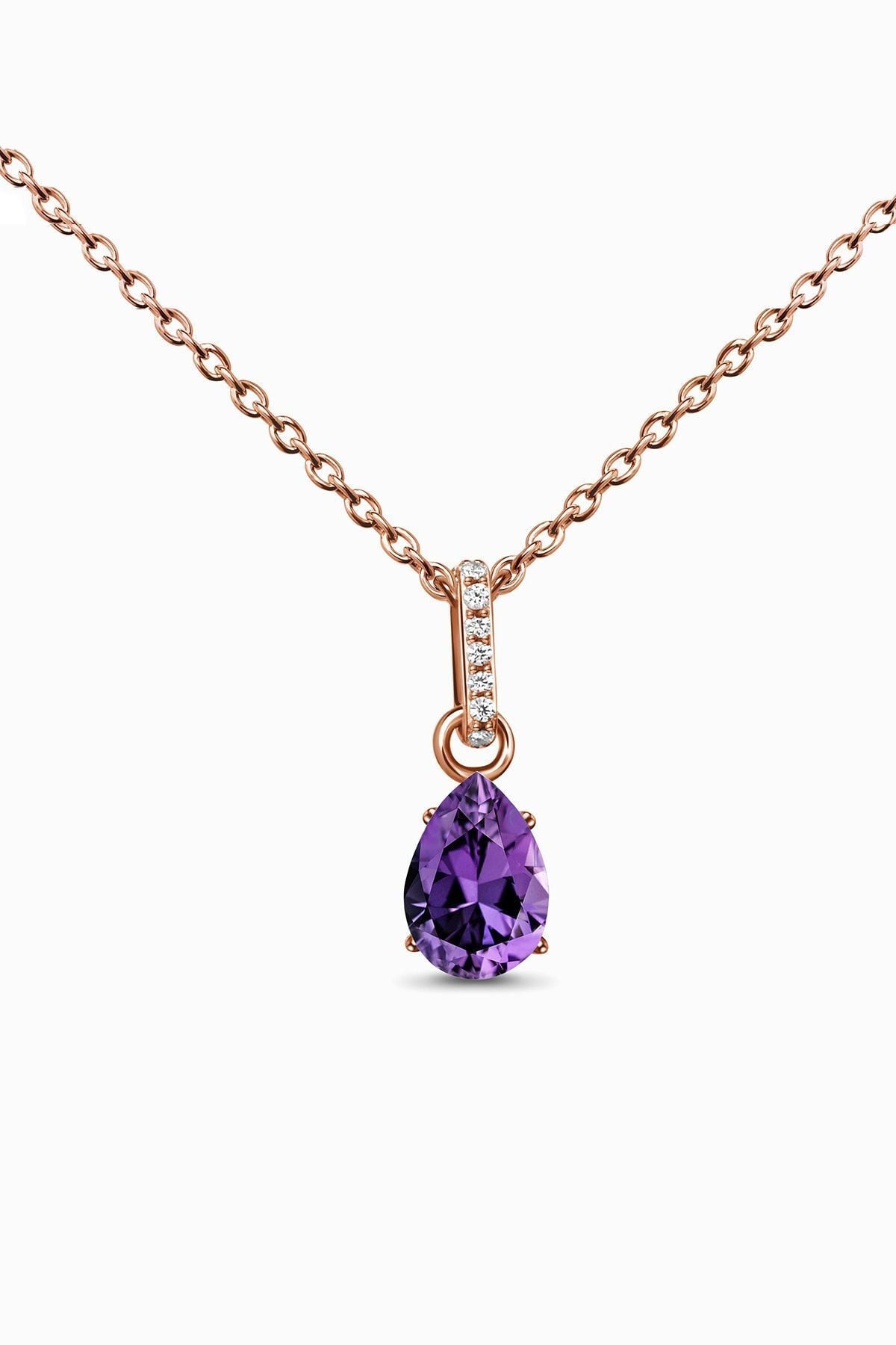 Purple Mystical Topaz Stone 14 K Rose Gold Plated Women Necklace