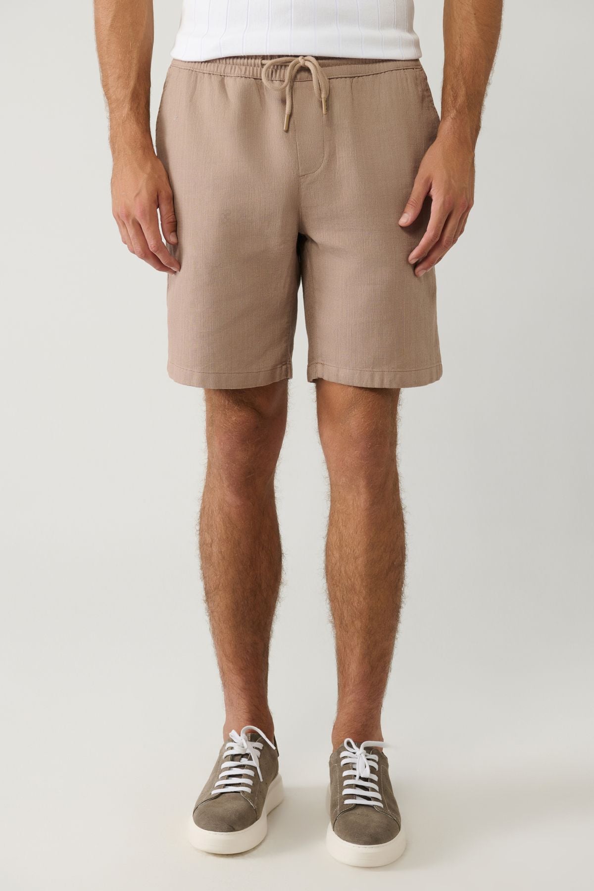 Men's mink 100 %cotton side pocket with waist tire -linen texture E003603
