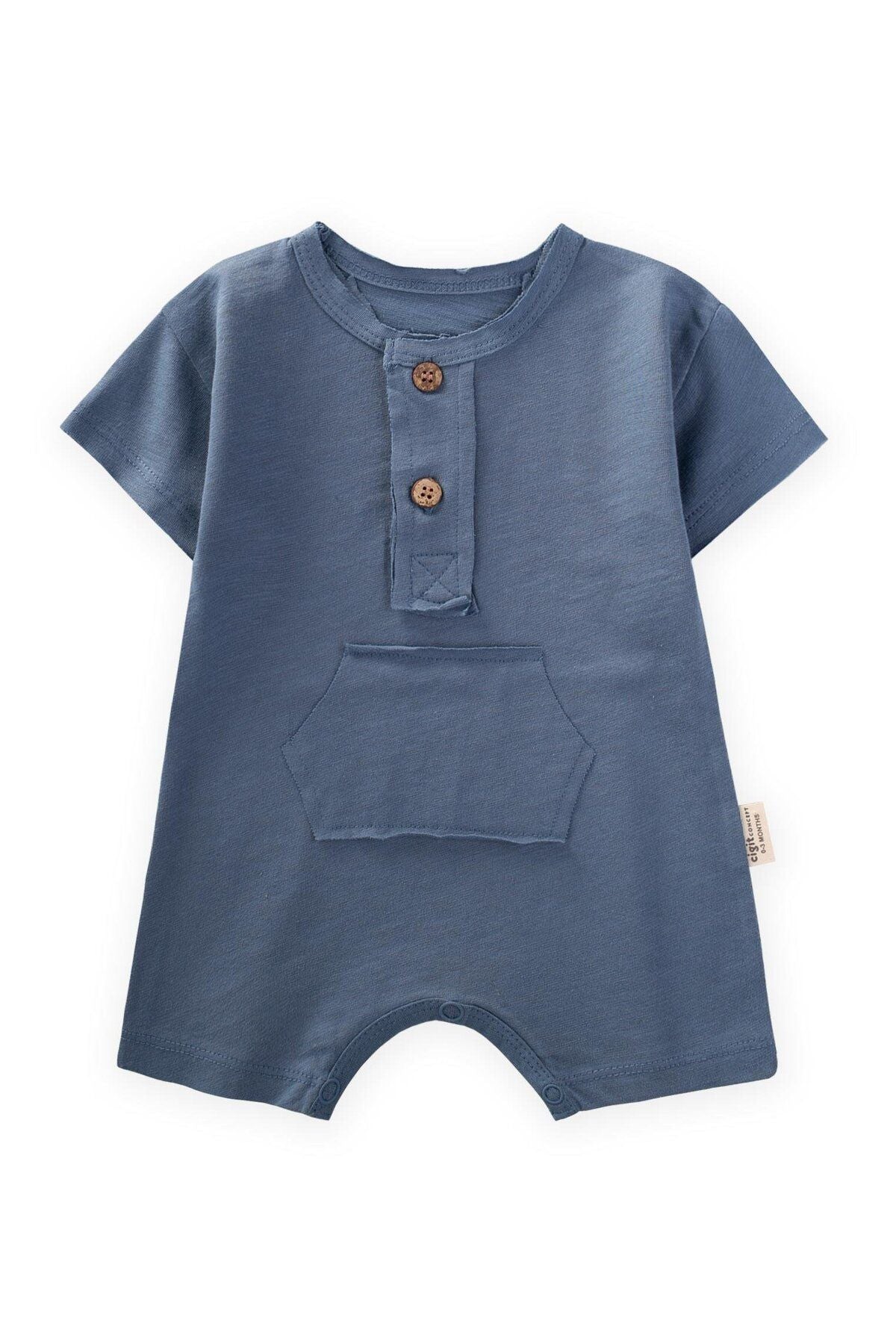 Kangaroo pocket filthy stitched jumpsuit 0-3 years indigo blue blue