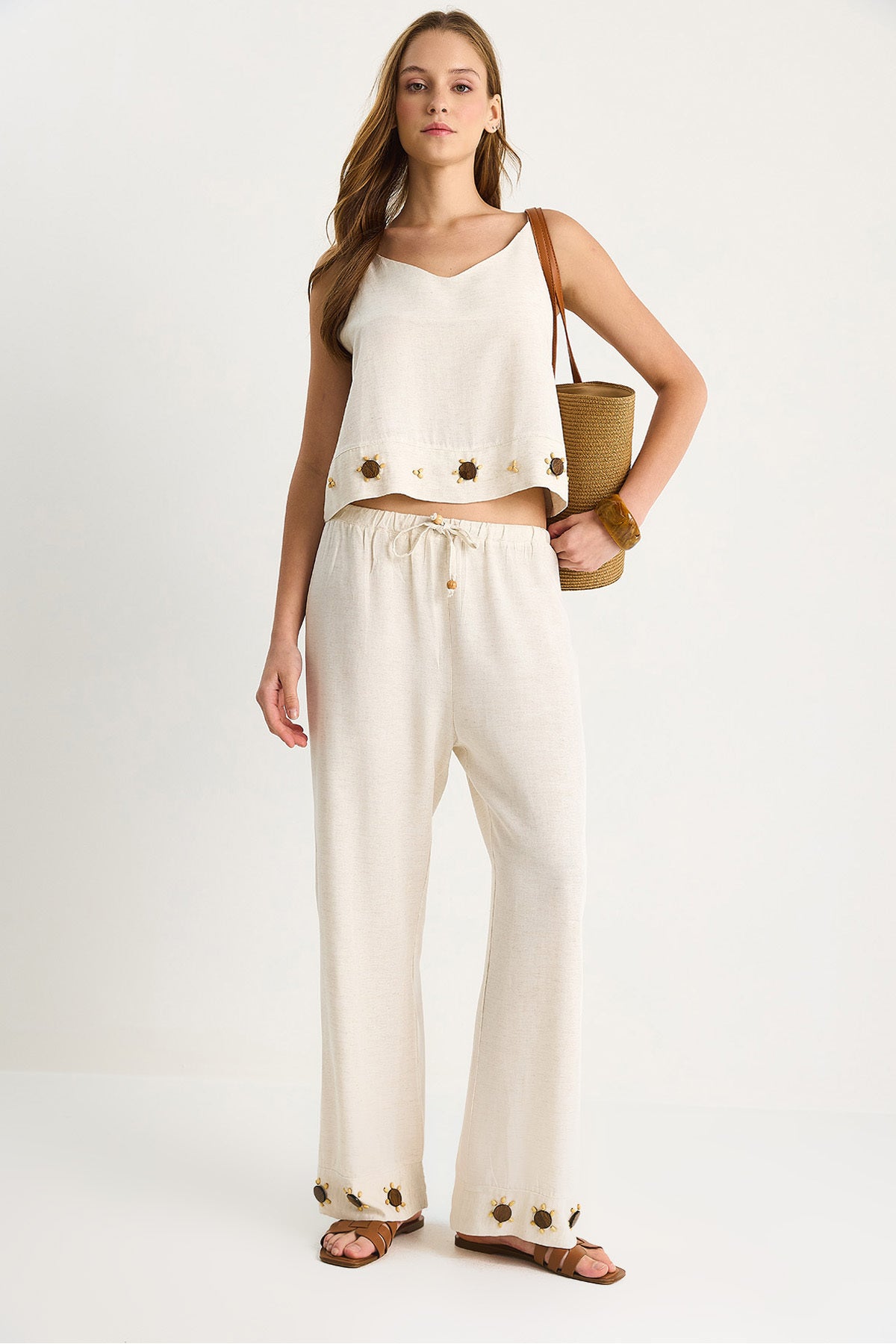 Women's Thin Strap V-neck Blouse Comfortable Fit Trousers Accessory Linen Suit B28-4900 60283506