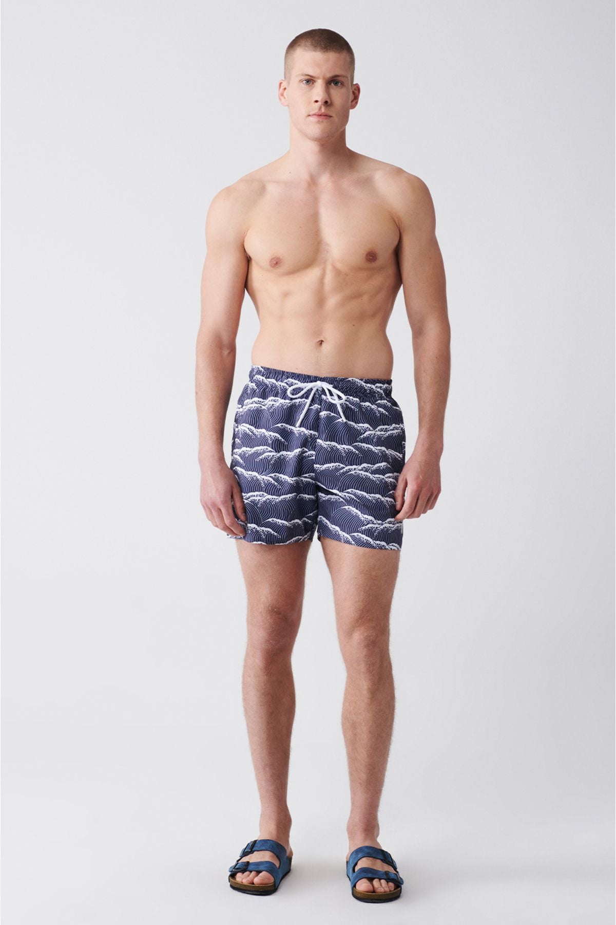 Men's navy blue fast -drying printed standard Size Mayo Sea Short E003802