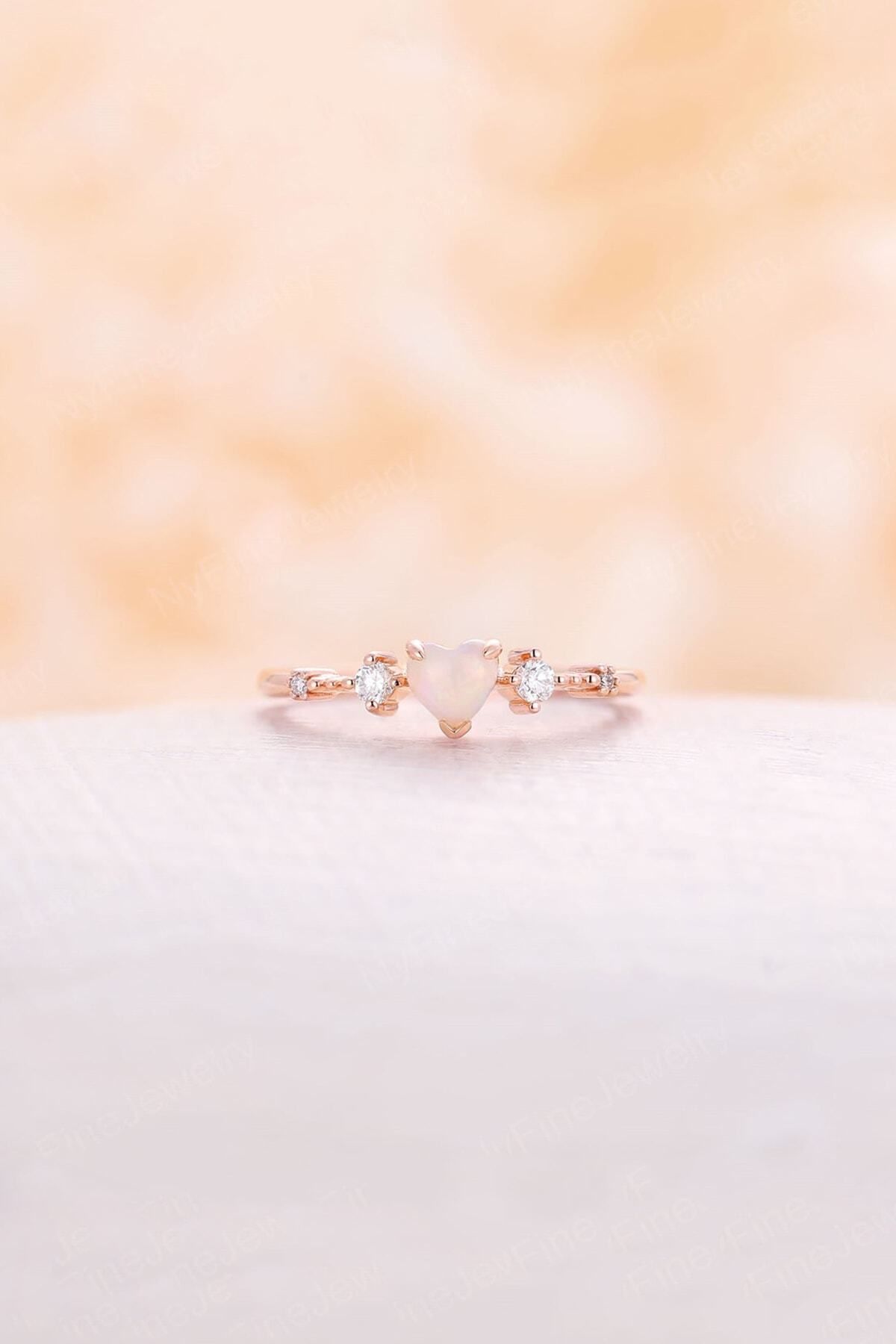 Female Heart Zircon Stone 14k Rose Gold Coating Adjustable Measure Ring