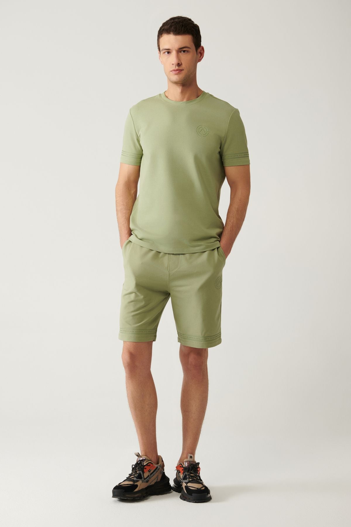 Men's Water Green Jersey Fabric 2 -Side Pocket Knitting Short A41y3622