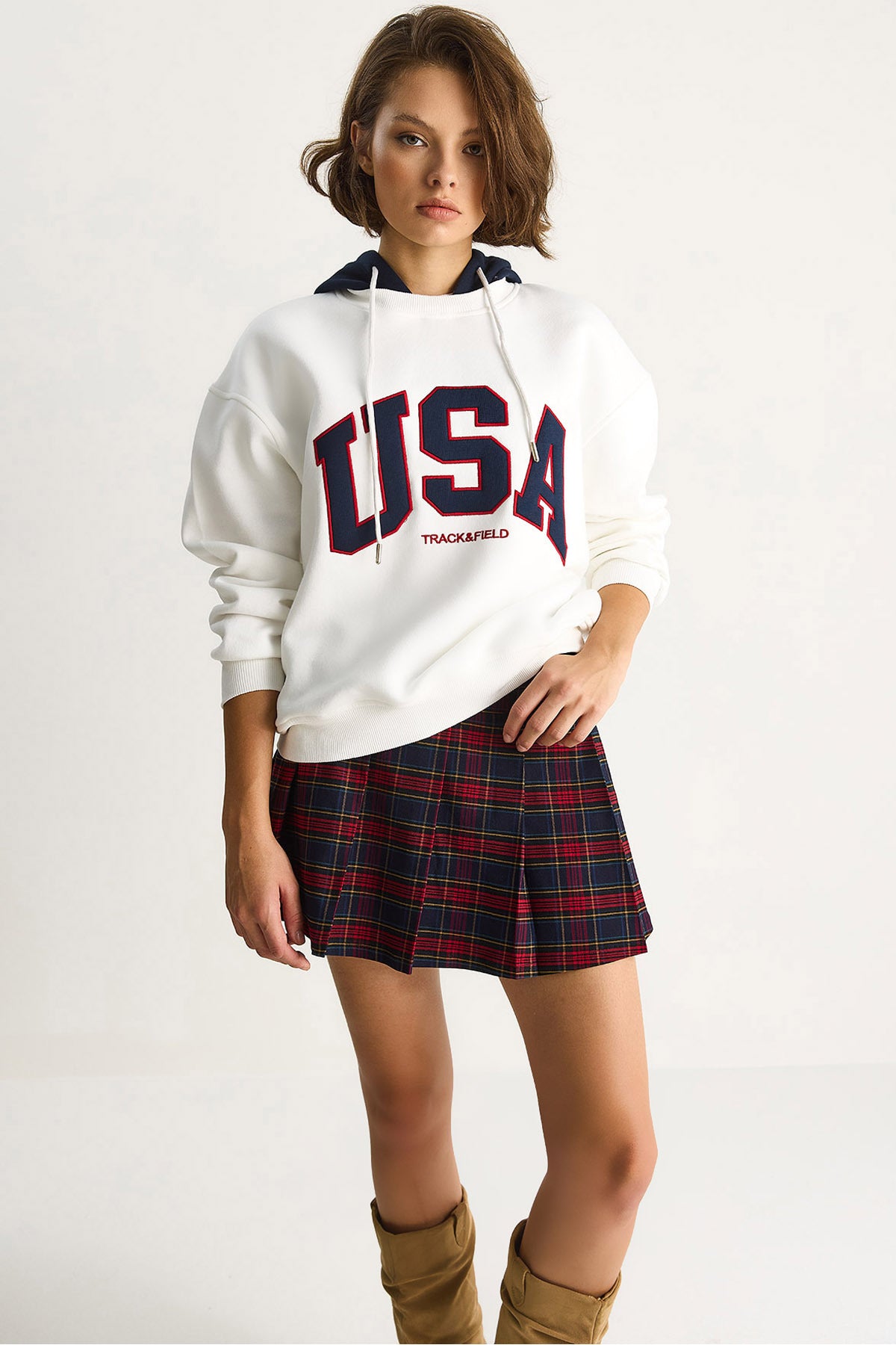 Women's USA Embroidered Rose Gold Hooded Casual Sweatshirt 10010 60283527