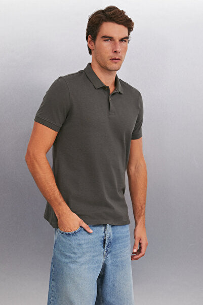 MARTEN Men's 100% Cotton Short Sleeve Regular Fit Anthracite Polo Collar T-shirt