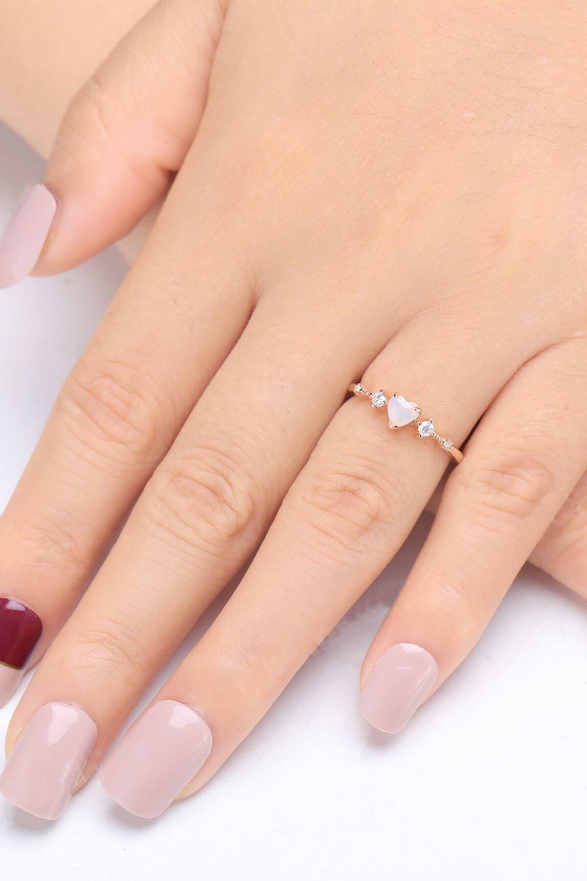 Female Heart Zircon Stone 14k Rose Gold Coating Adjustable Measure Ring