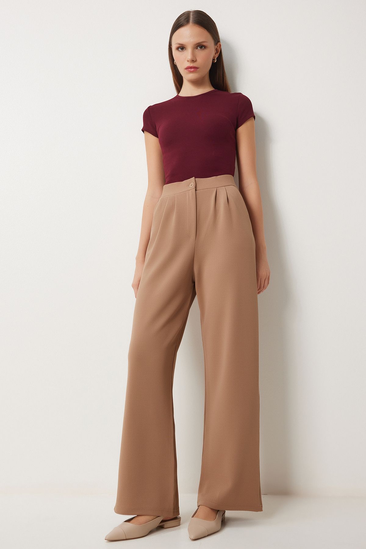 Female Biscuit Lycra Comfortable Palazzo Knitting Pants RV00175