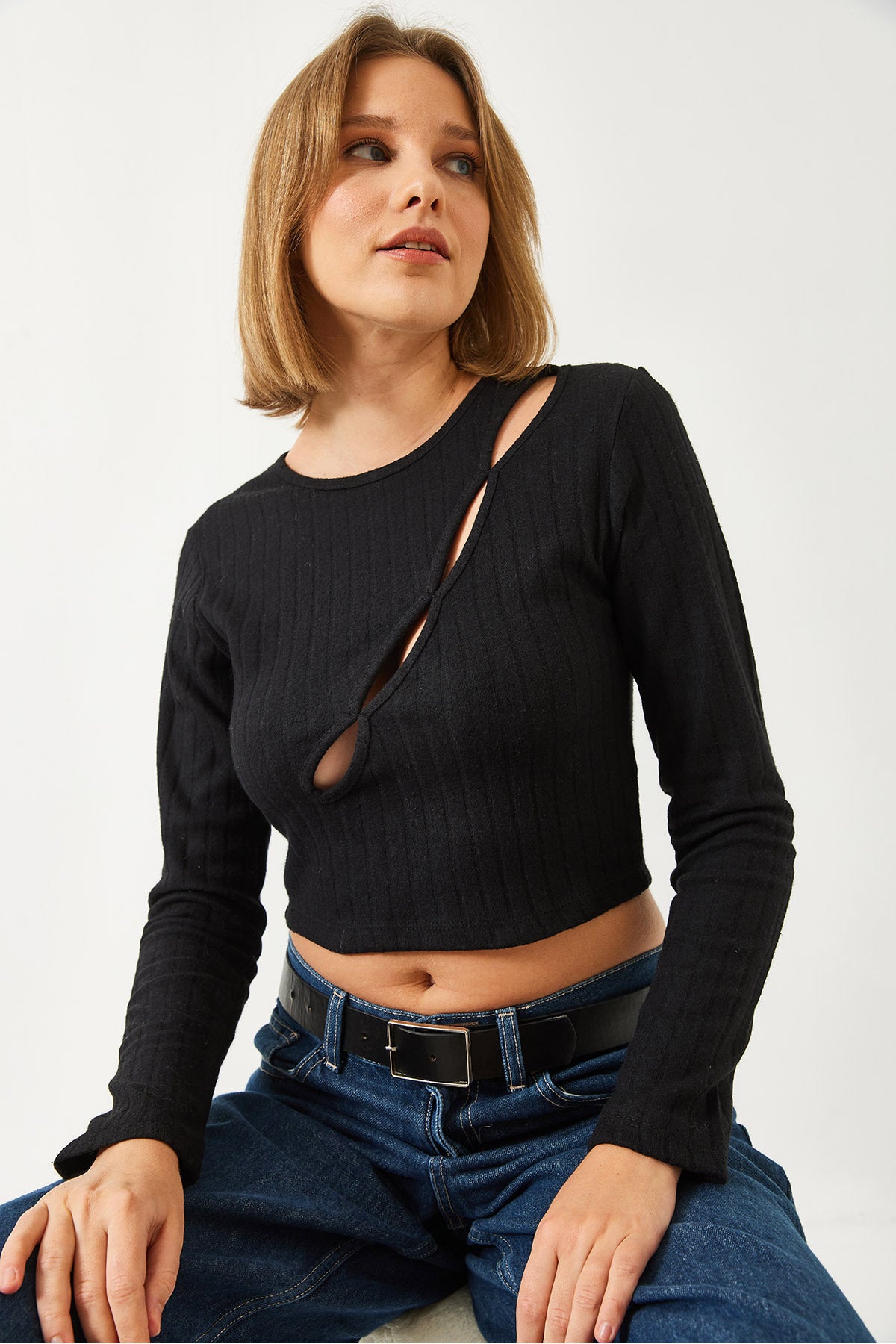 Women's Crop Blouse with Front Piping 0187 60261151