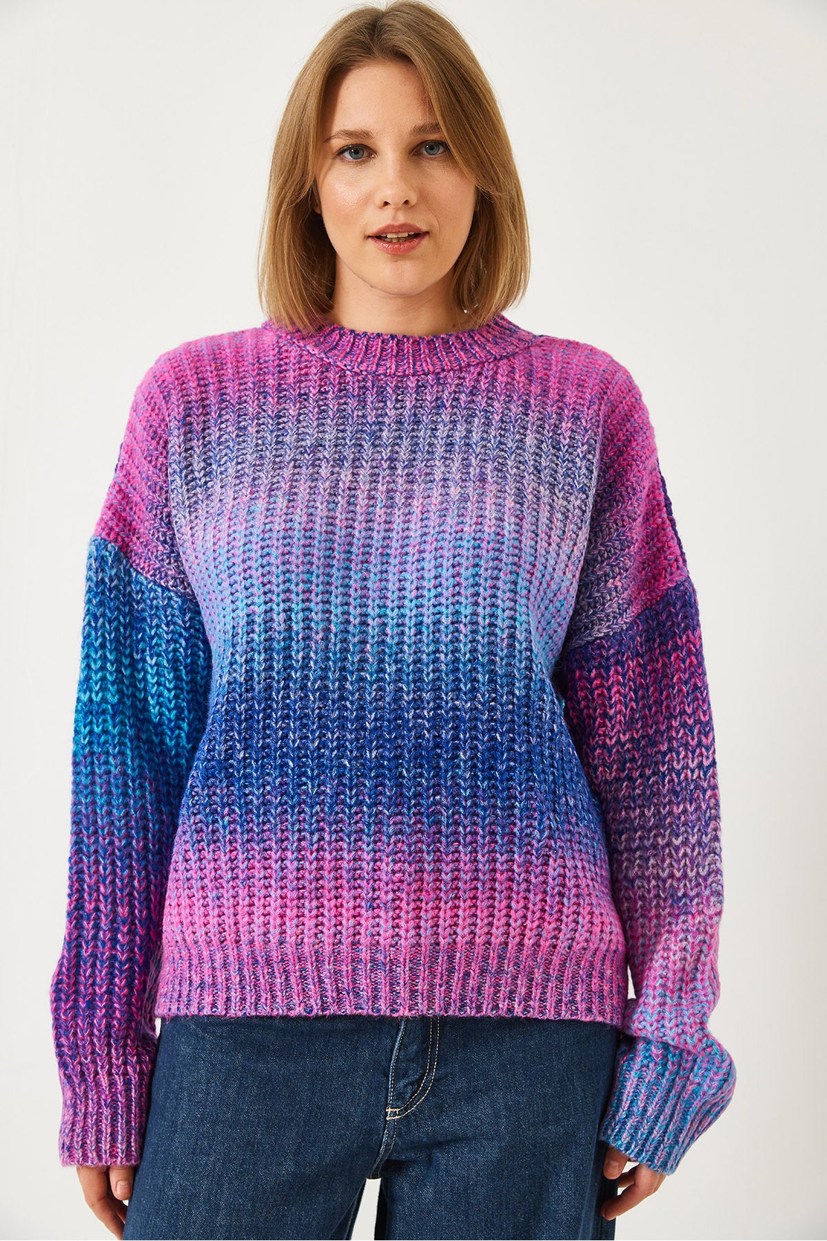 Women's Crew Neck Knitted Scarf Sweater TK241217 60261174