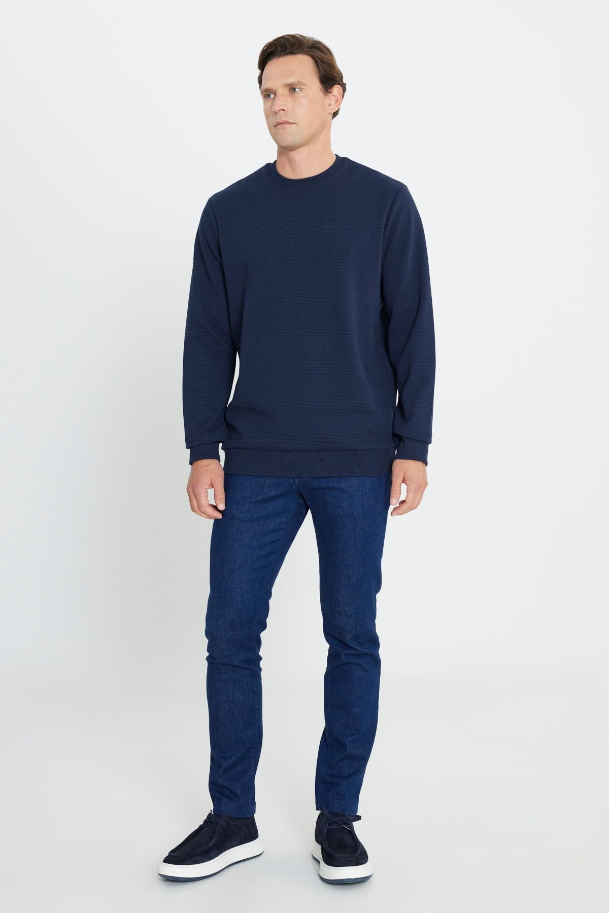 Men's navy blue 2 IP Hot Tissue Standard Fit Normal Normal Cut Bike Yaka Sweatshirt
