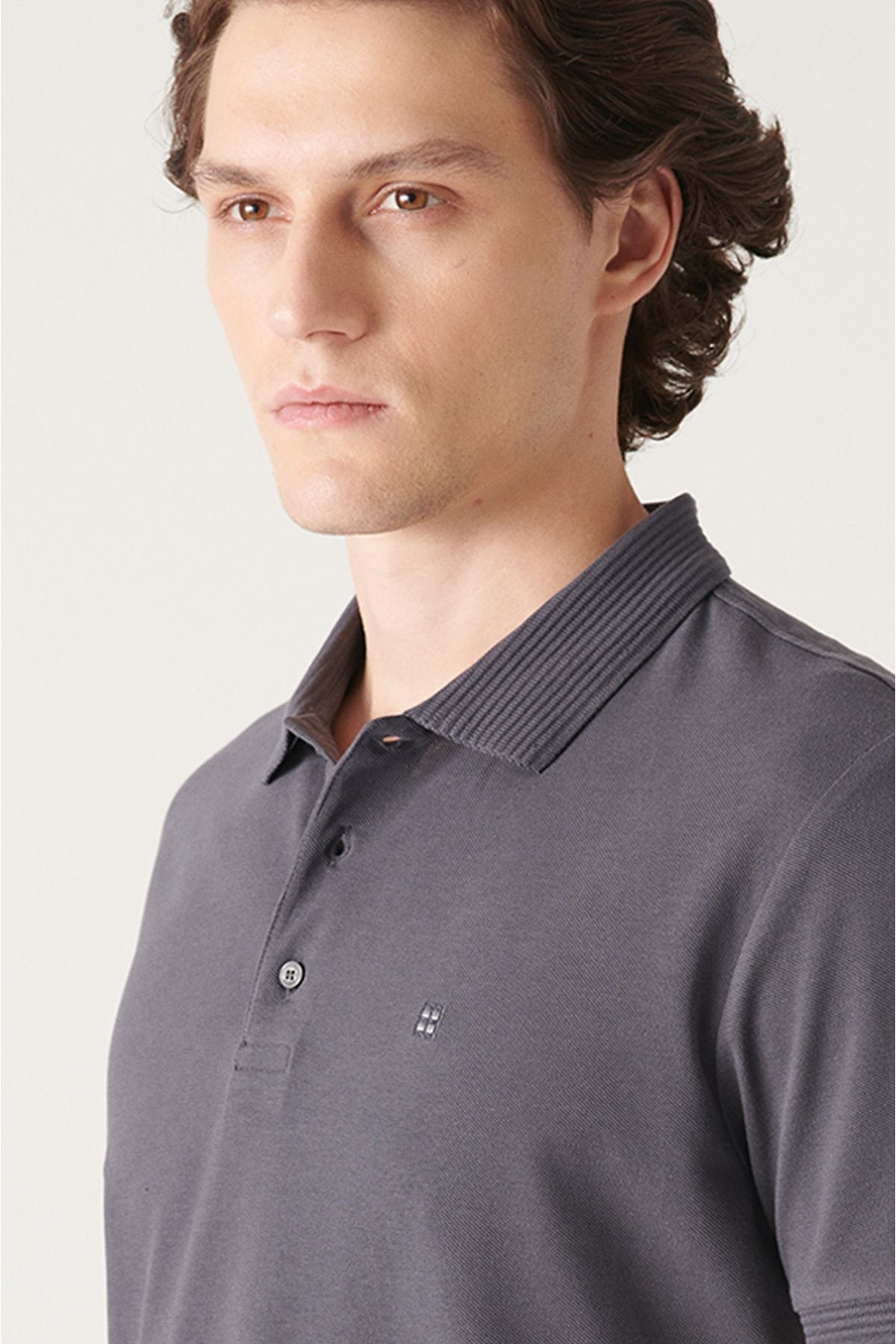 Men's anthracite 3 button 100 %corn cotton Polo Yaka T-shirt B001027