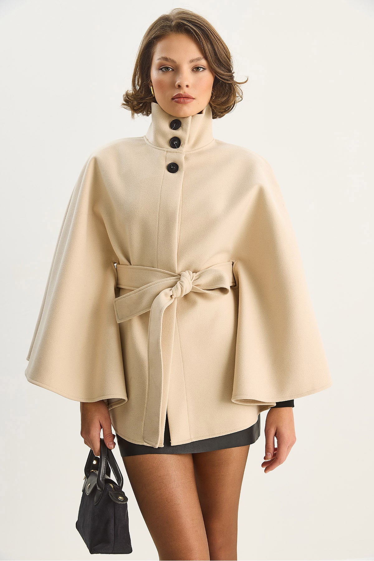 Women's Belted High Collar Poncho 0314 60283652