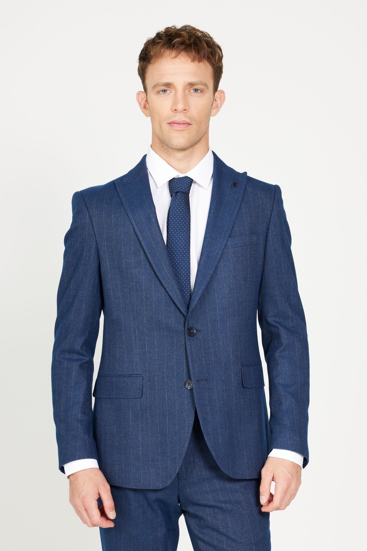 Men's Navy Extra Slim Fit Narnia Swallow Swallow Collar Striped Suit