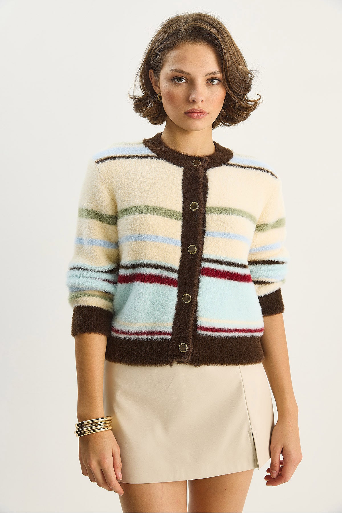 Women's Very Soft Textured Striped Knitwear Cardigan 2499 60283677