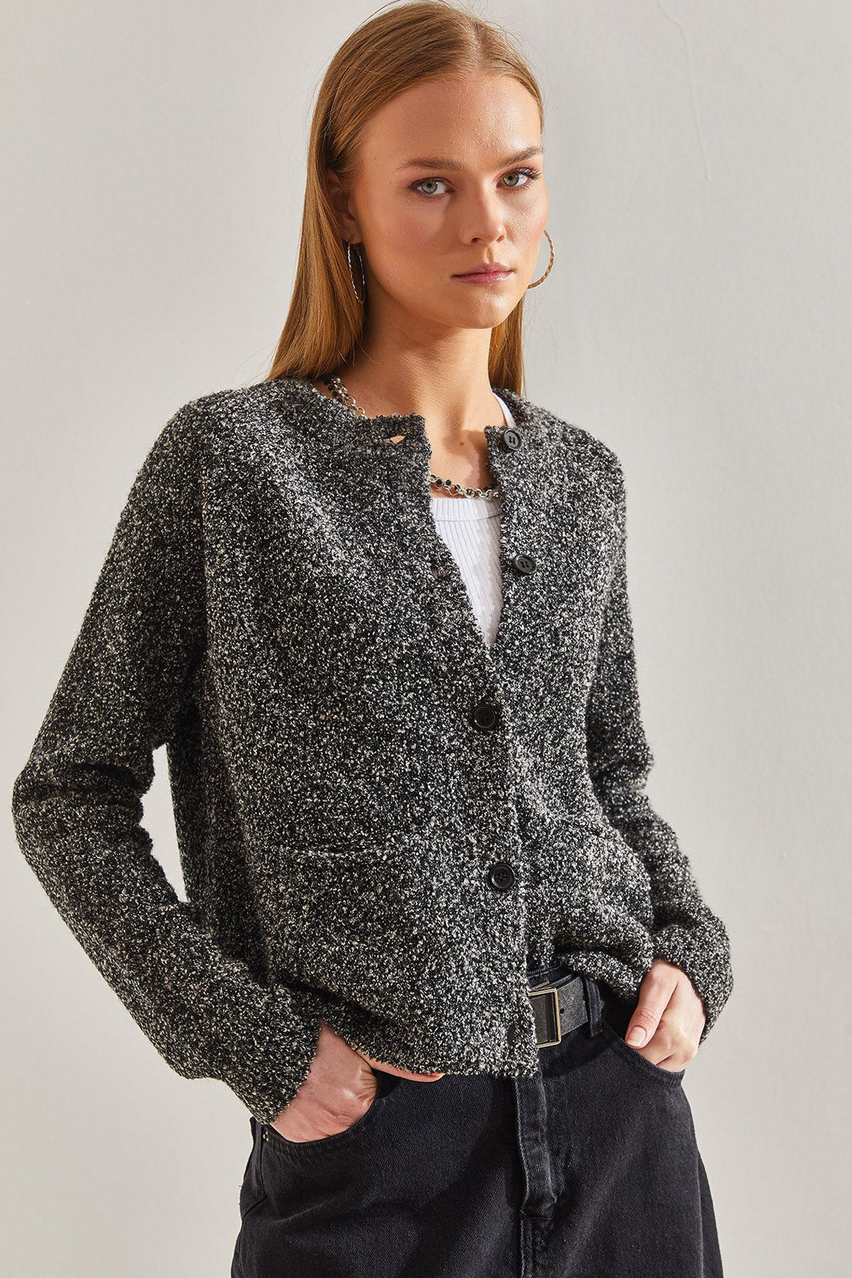 Women's Buttoned Boucle Cardigan 20234520