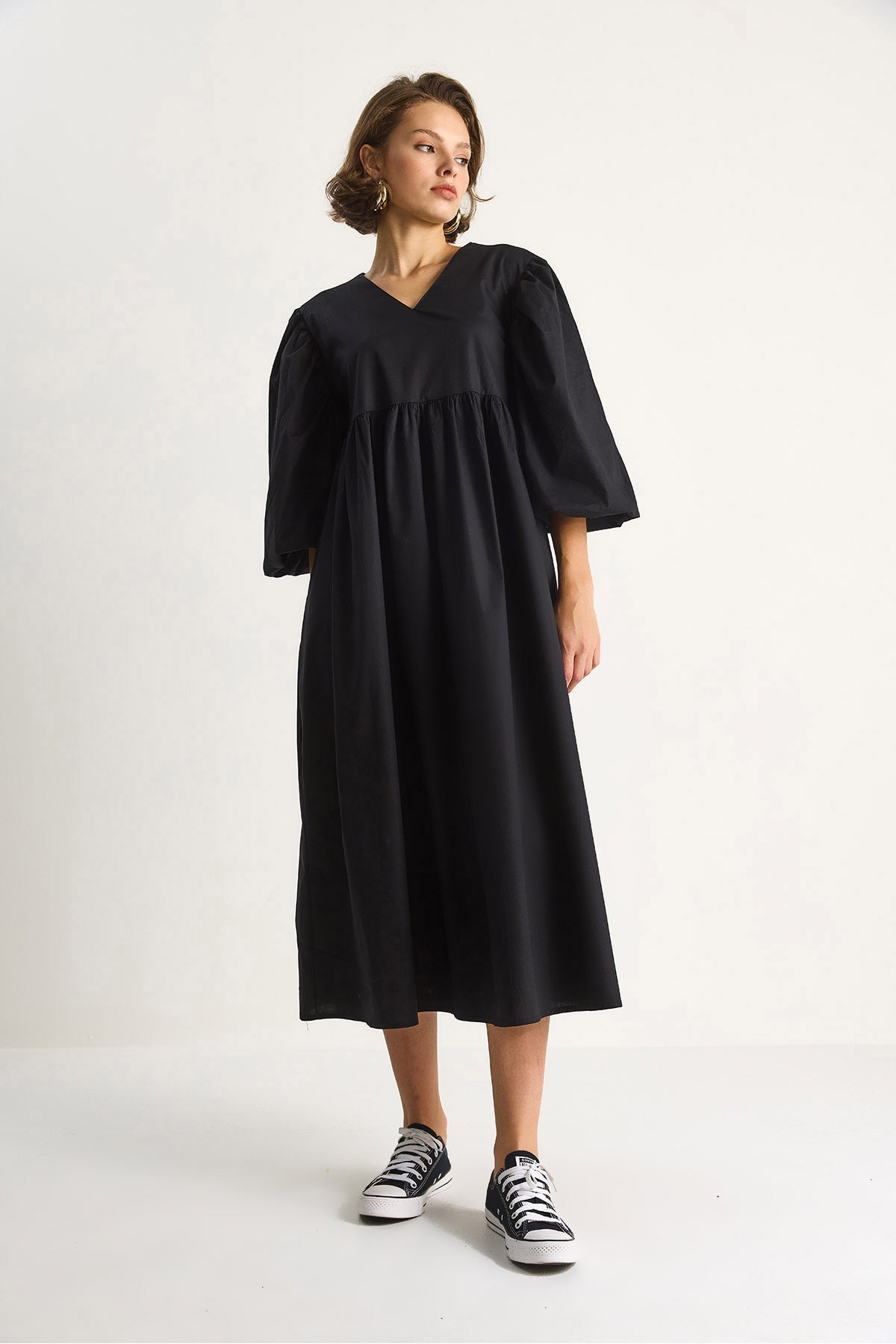 Women's V-Neck Balloon Sleeve Long Dress 60284071