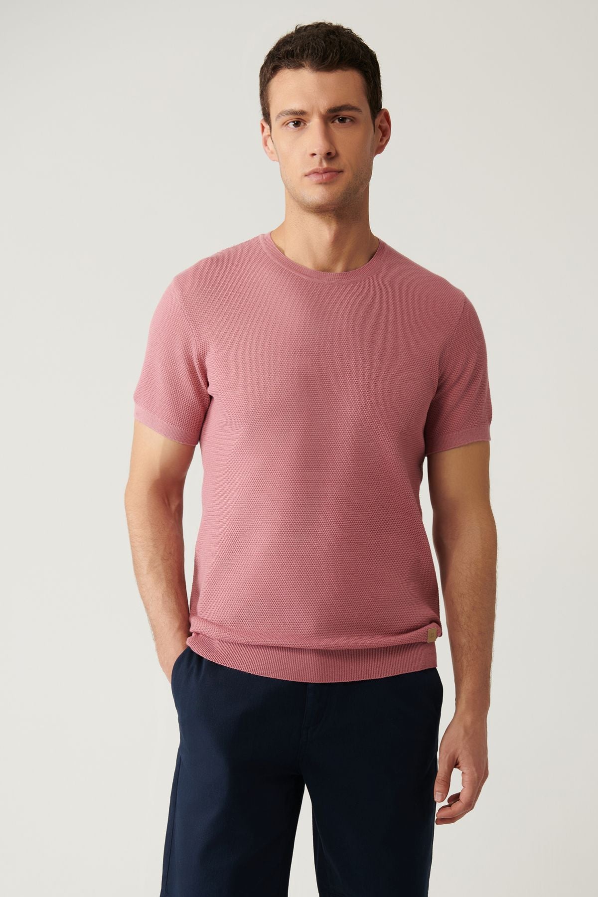 Men's rose dry bicycle collar textured cotton knitwear t-shirt E005027