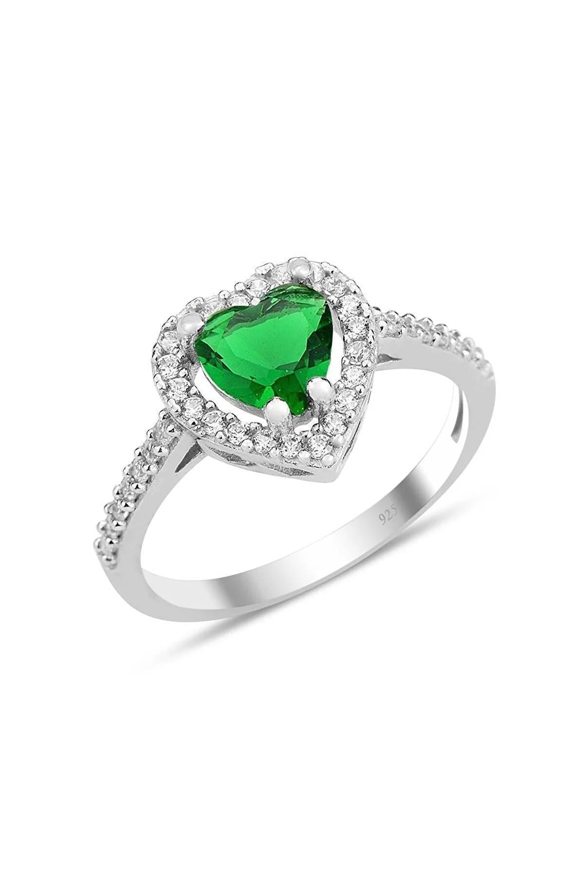 Diamond Monture Green Stone Silver Plated Adjustable Woman Ring