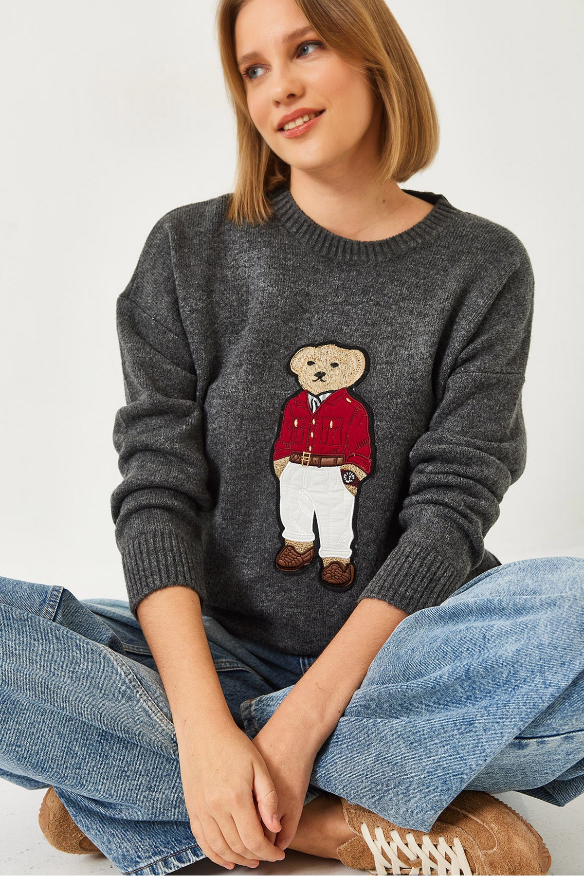 Women's Teddy Bear Embroidered Knitwear Sweater 9016 60261164