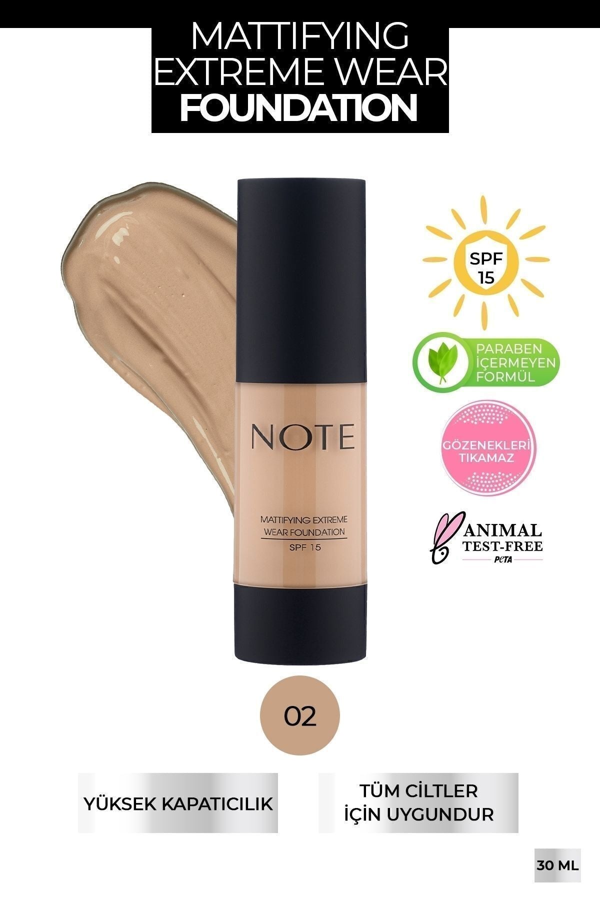 Mattifying Extreme Wear SPF 15 Intensive Concealer Matte End Foundation - 02 Natural Beige