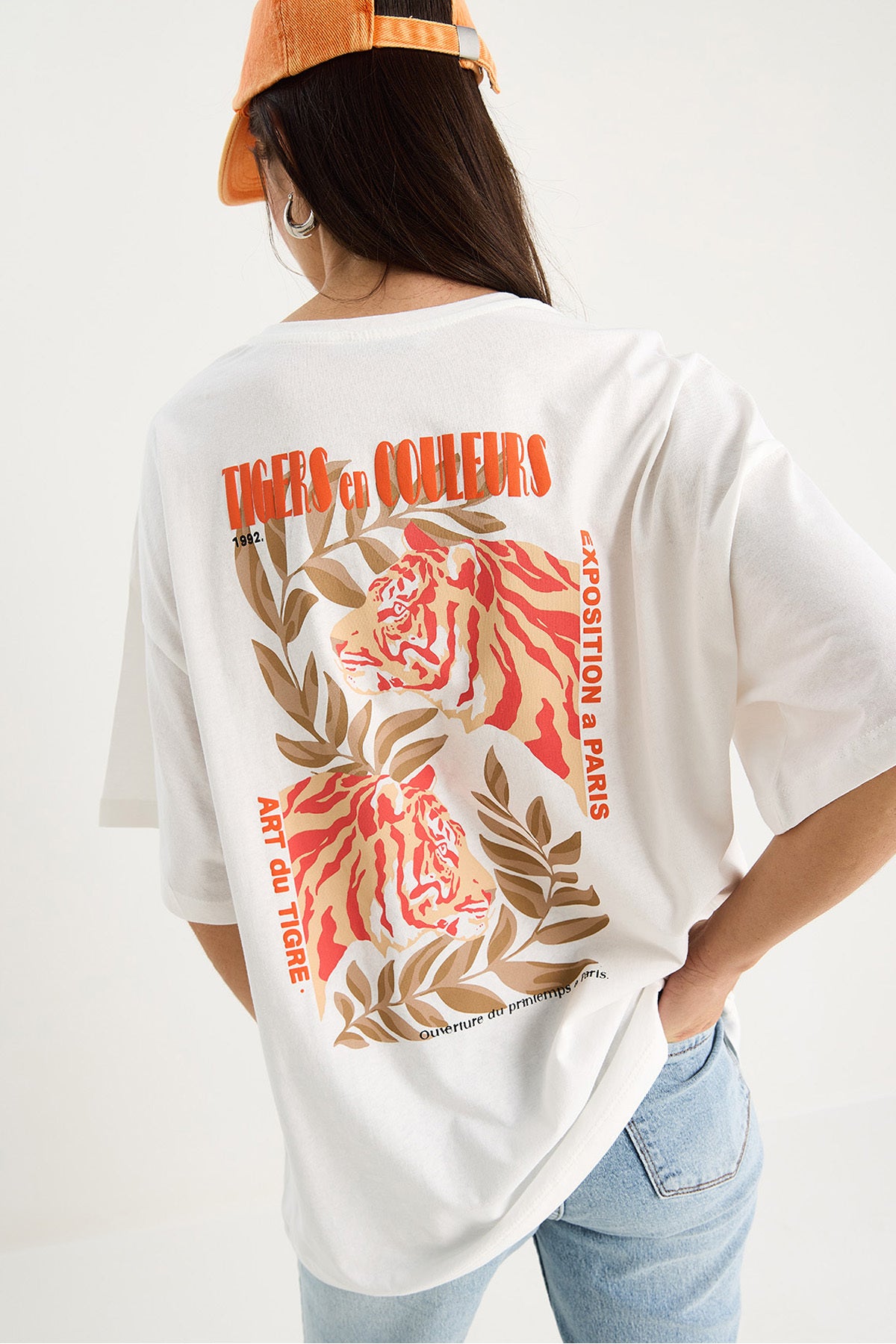 Women's 100% Cotton Tiger Printed Oversize T-Shirt 6015 60283454